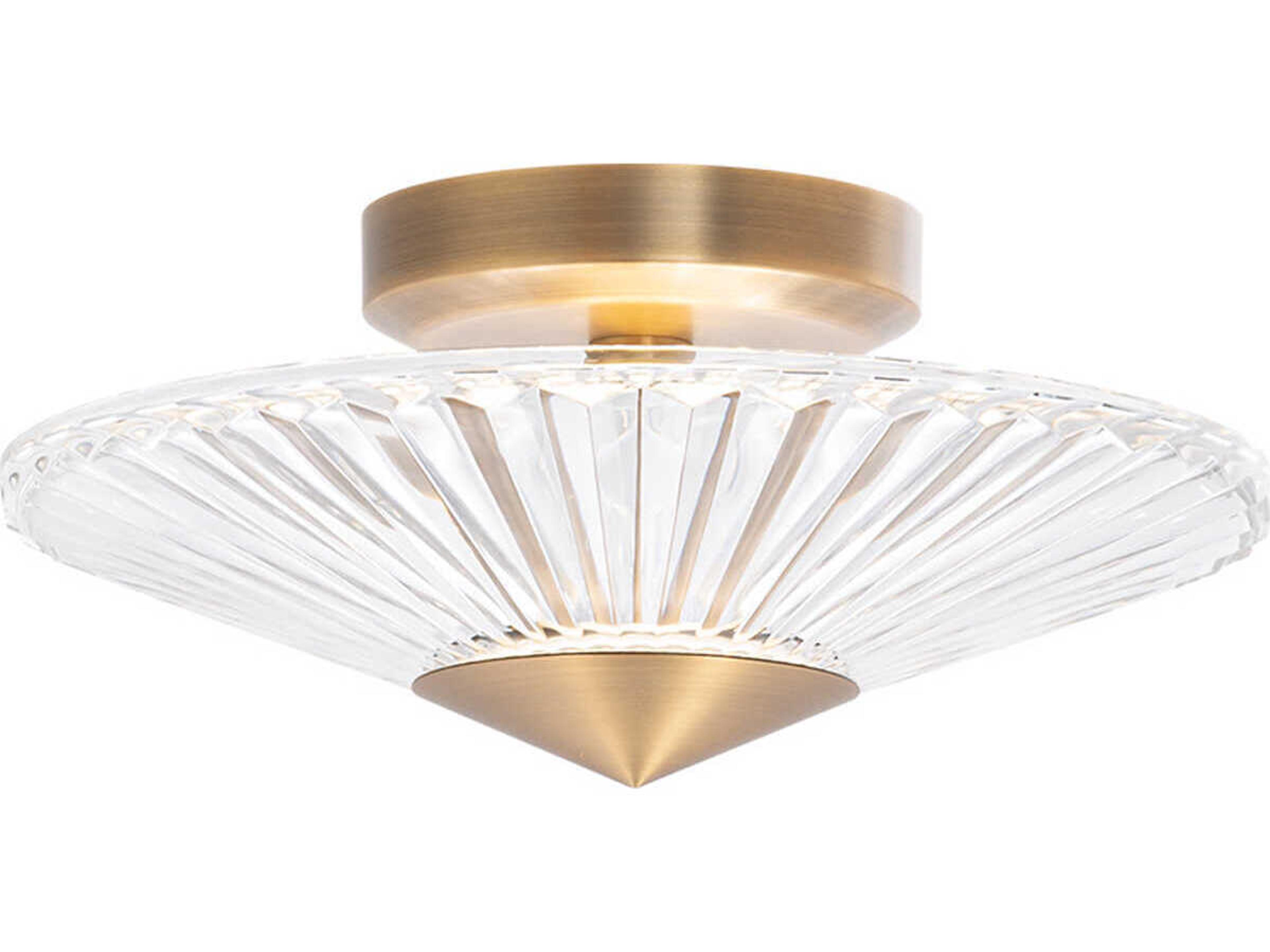 Origami 1-Light Aged Brass Crystal LED Dome Linear Semi Flush Mount