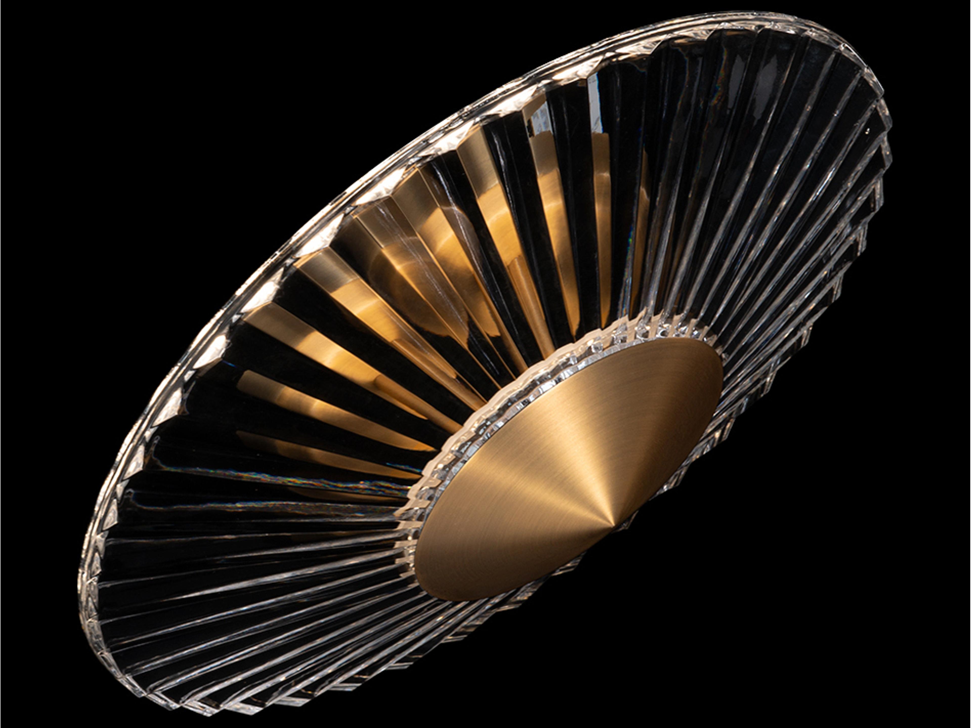 Schonbek Origami 1-Light Aged Brass Crystal LED Dome Linear Semi Flush Mount