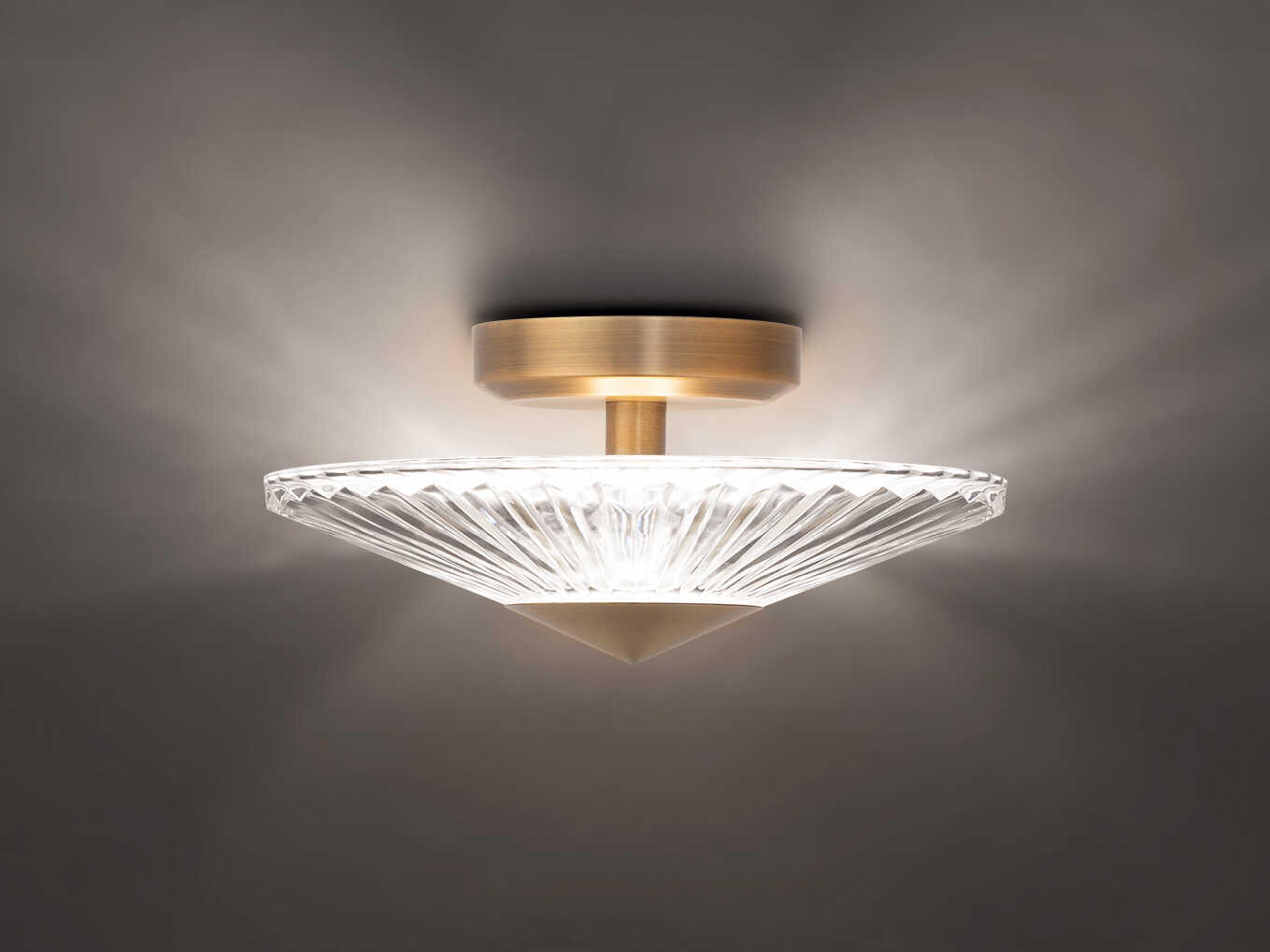 Schonbek Origami 1-Light Aged Brass Crystal LED Dome Linear Semi Flush Mount