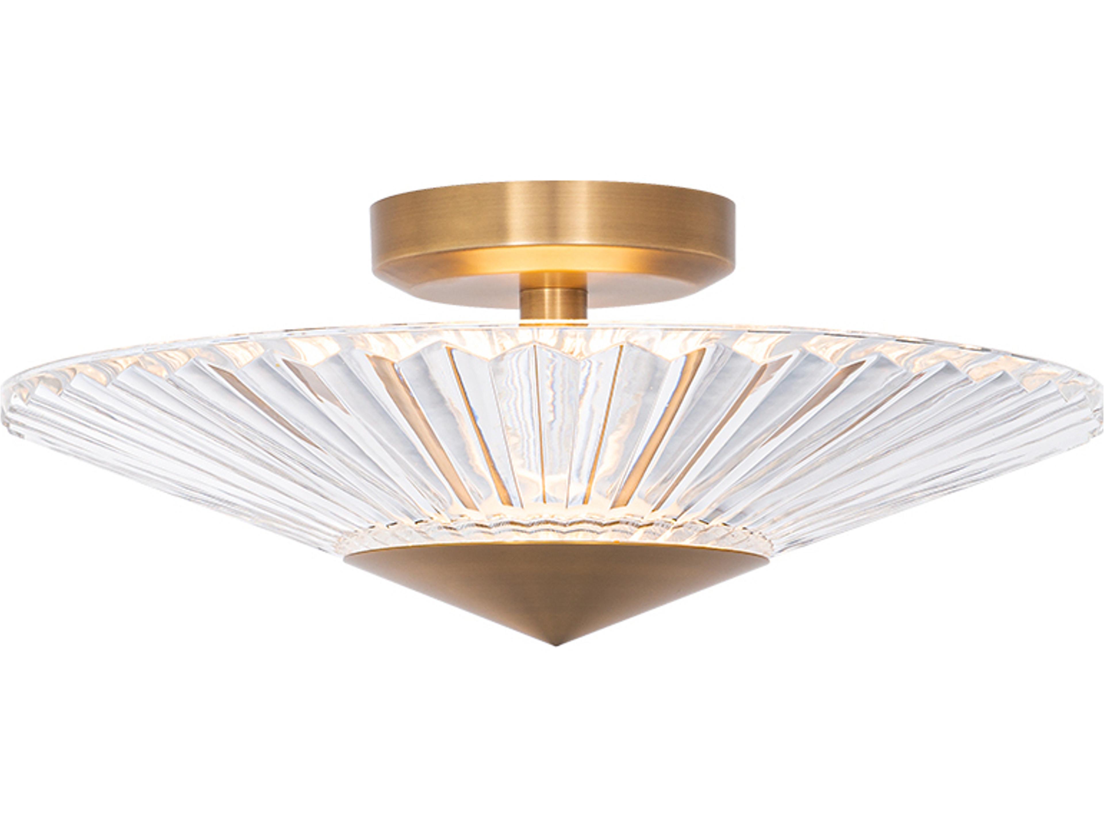 Origami 1-Light Aged Brass Crystal LED Dome Linear Semi Flush Mount