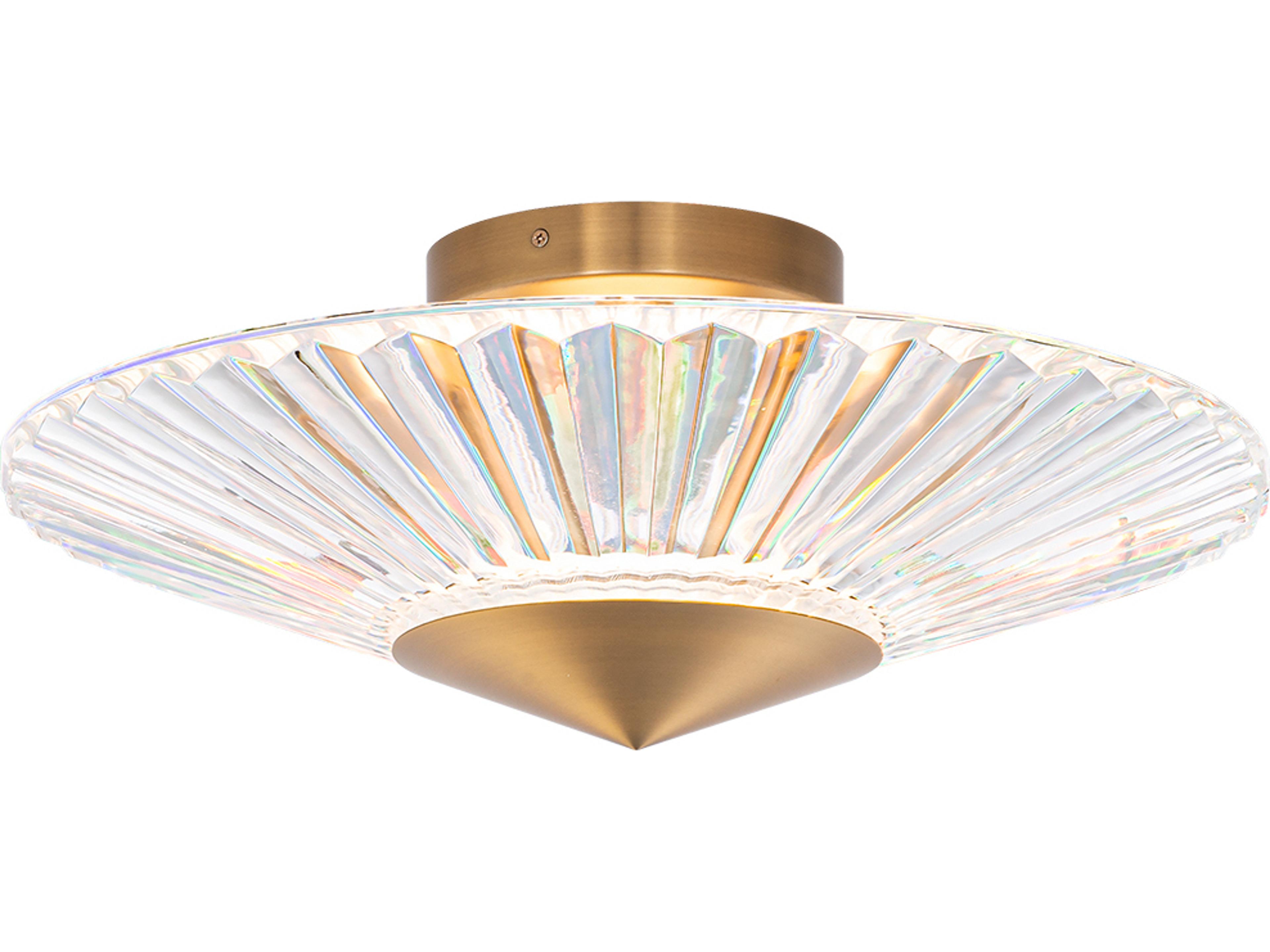Schonbek Origami 1-Light Aged Brass Crystal LED Dome Linear Semi Flush Mount