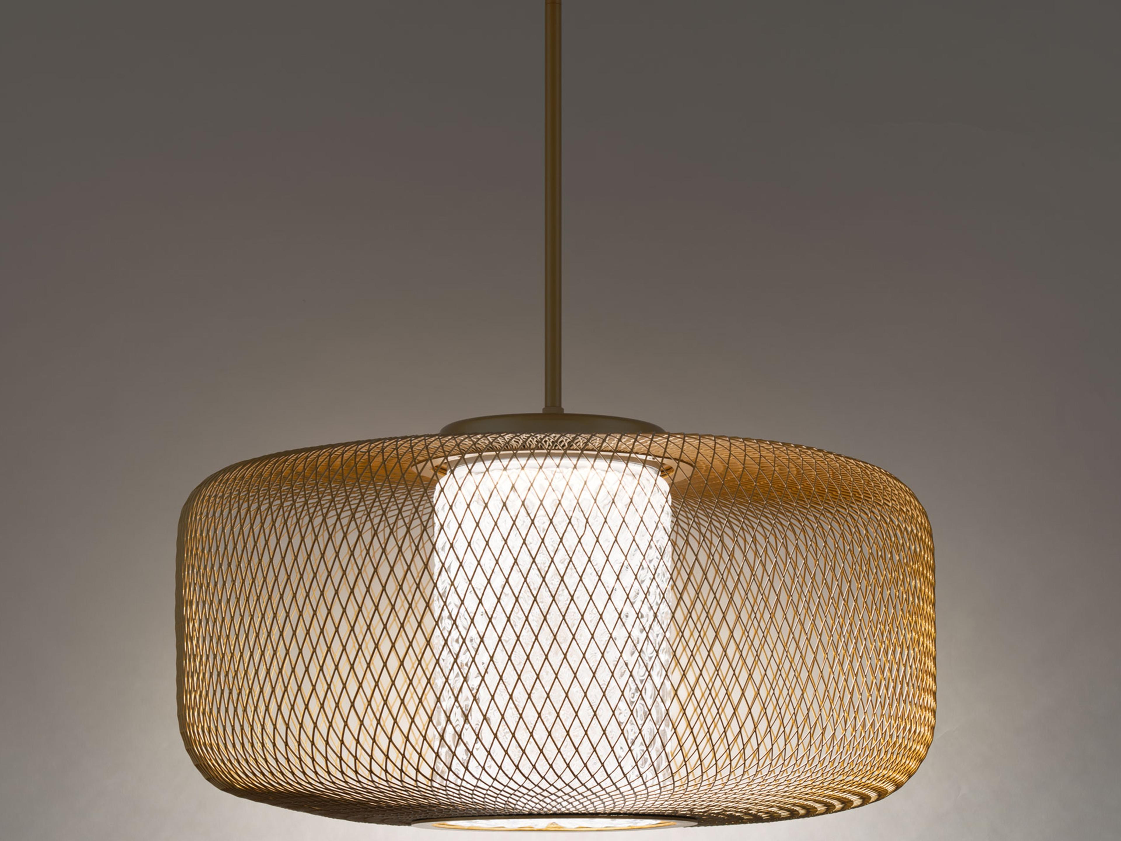 Kodo 1-Light Gold Lace Crystal LED Drum Geometric Pendant