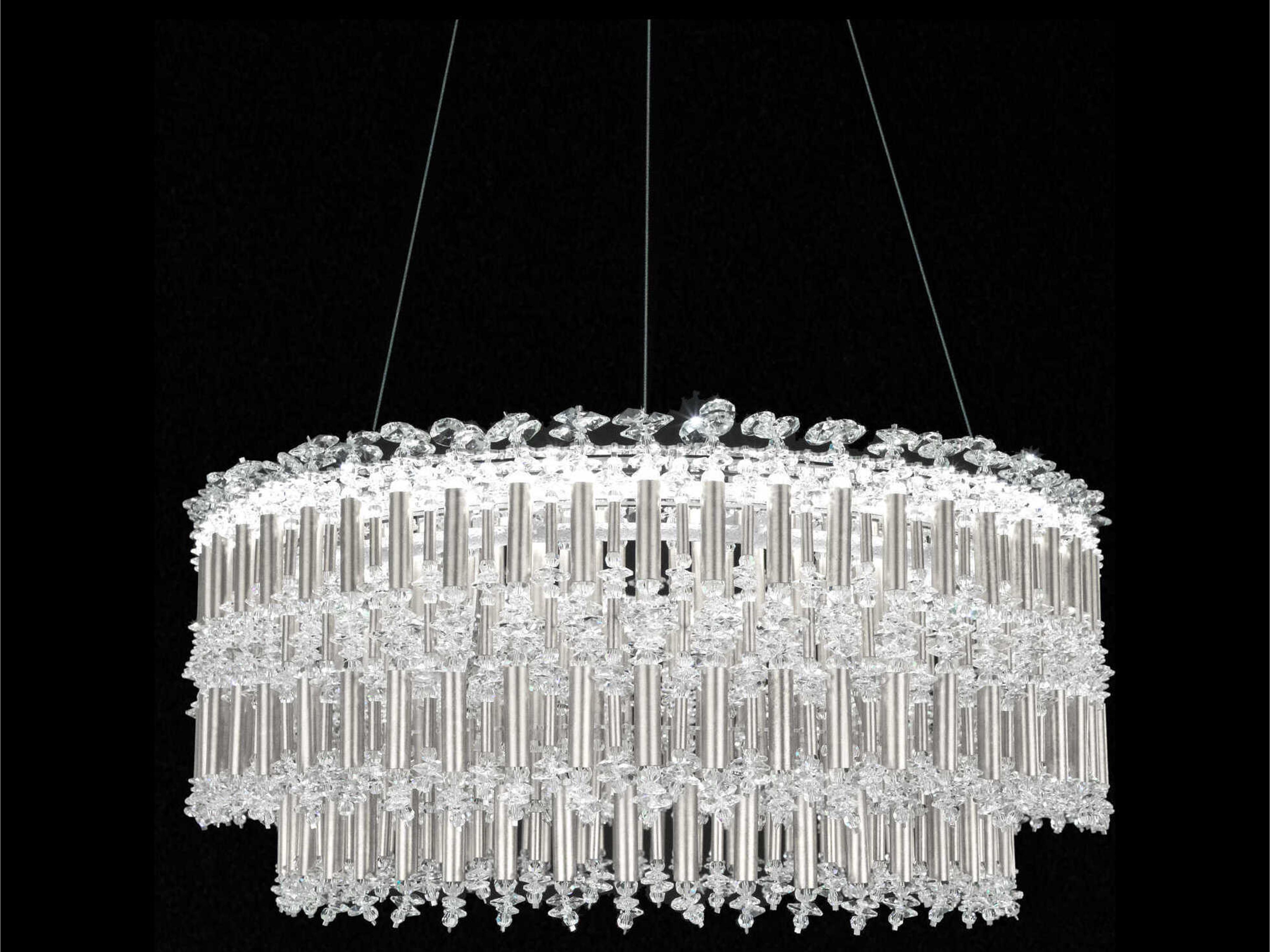 Tahitian 1-Light Antique Silver Crystal LED Drum Linear Pendant