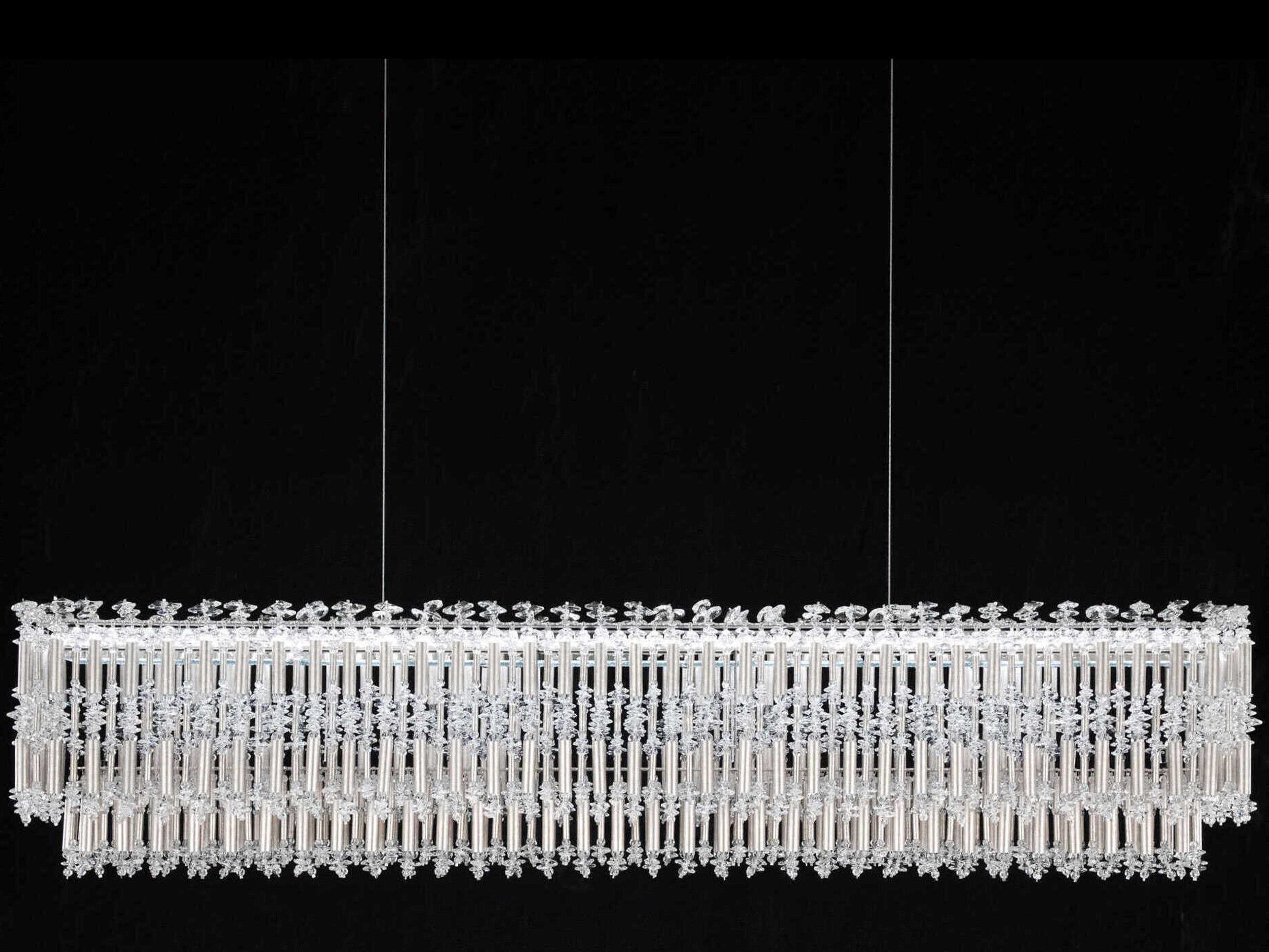 Tahitian 1-Light Antique Silver Crystal LED Linear Island Pendant