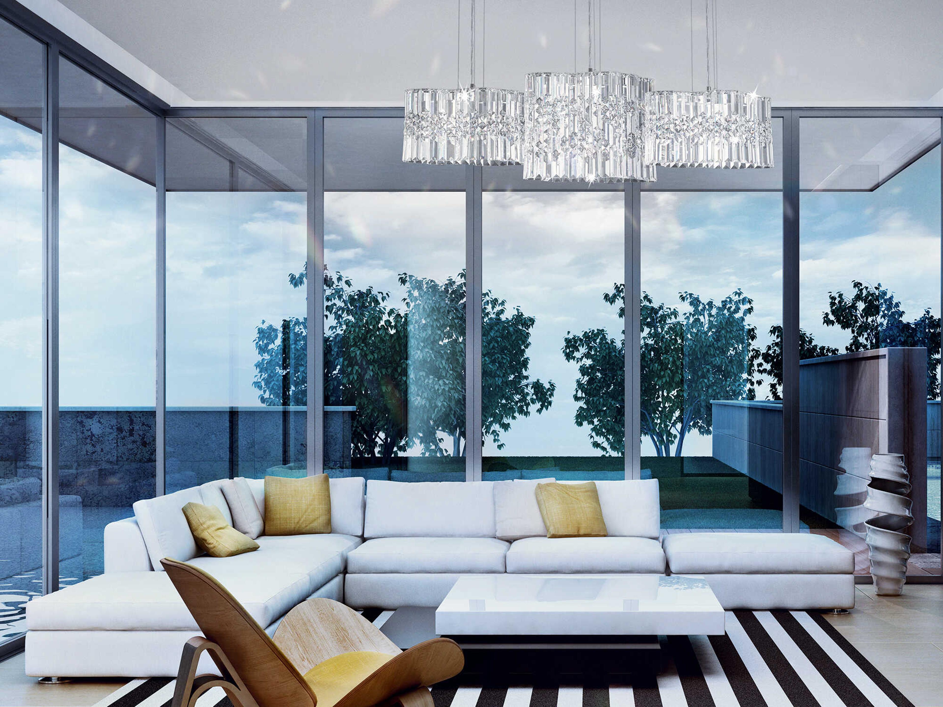 Schonbek Selene 6-Light Stainless Steel Silver Crystal LED Linear Island Pendant