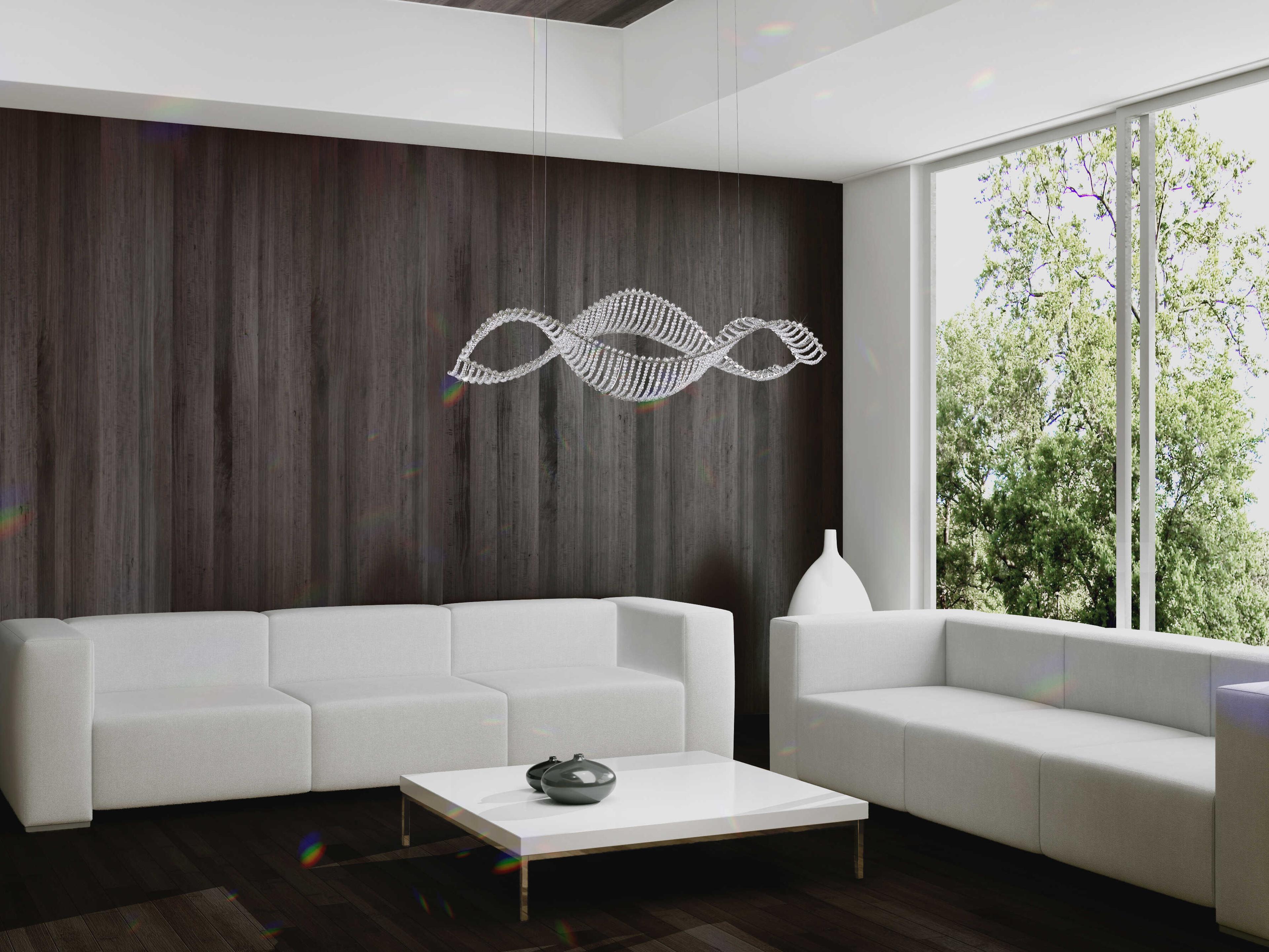 Schonbek Alon 4-Light Stainless Steel Silver Crystal LED Linear Island Pendant