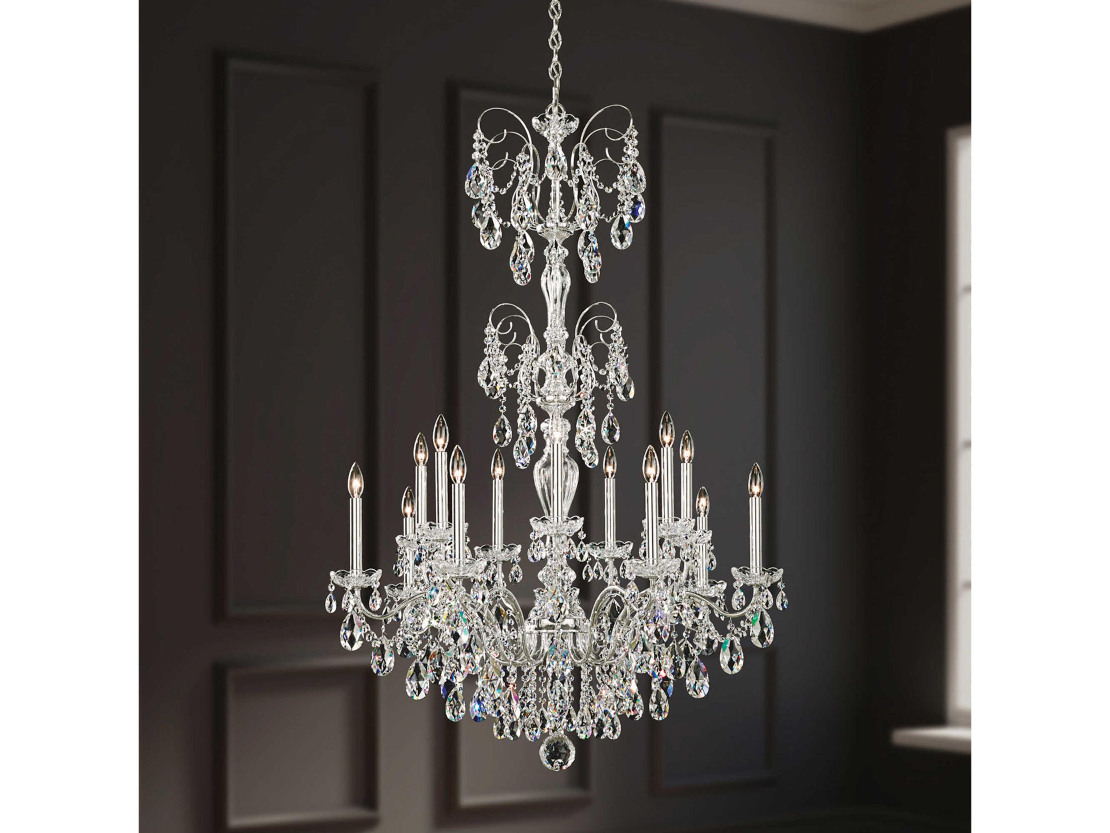 Schonbek Sonatina 14-Light Silver Crystal Candelabra Chandelier