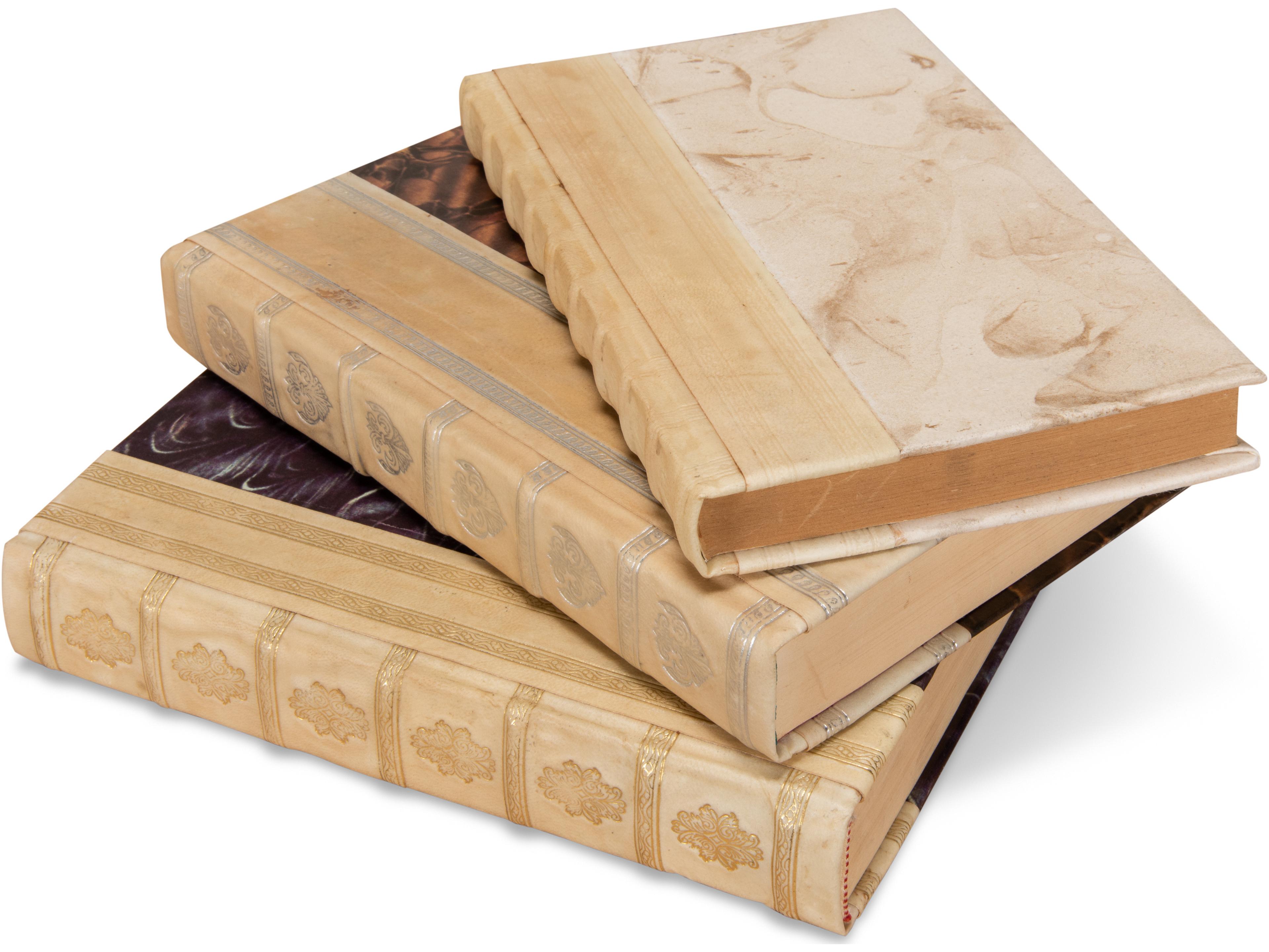 Sarreid Ltd White Leather & Paper Books