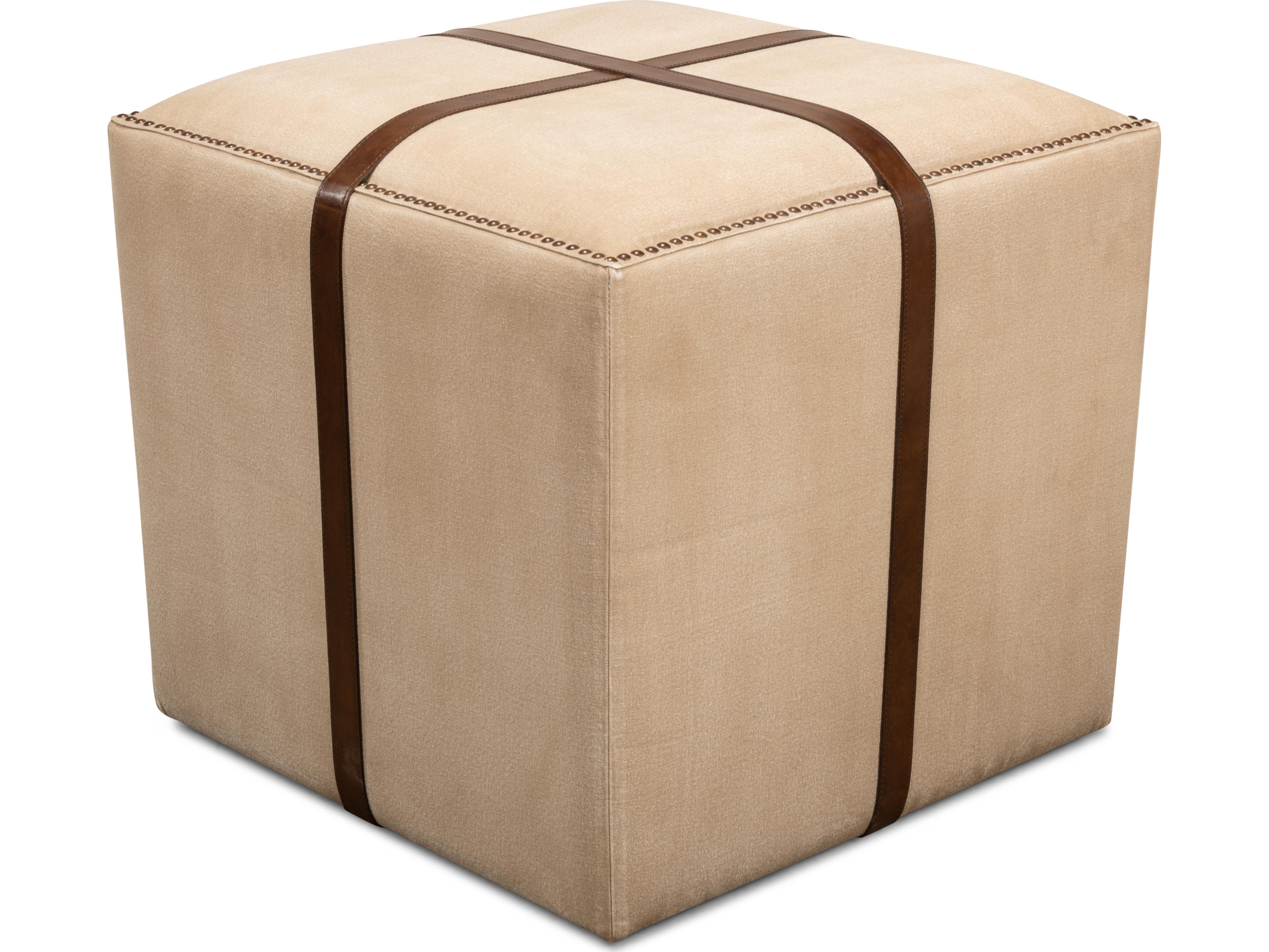 Strap Canvas and Leather Stool with Brass Tacks