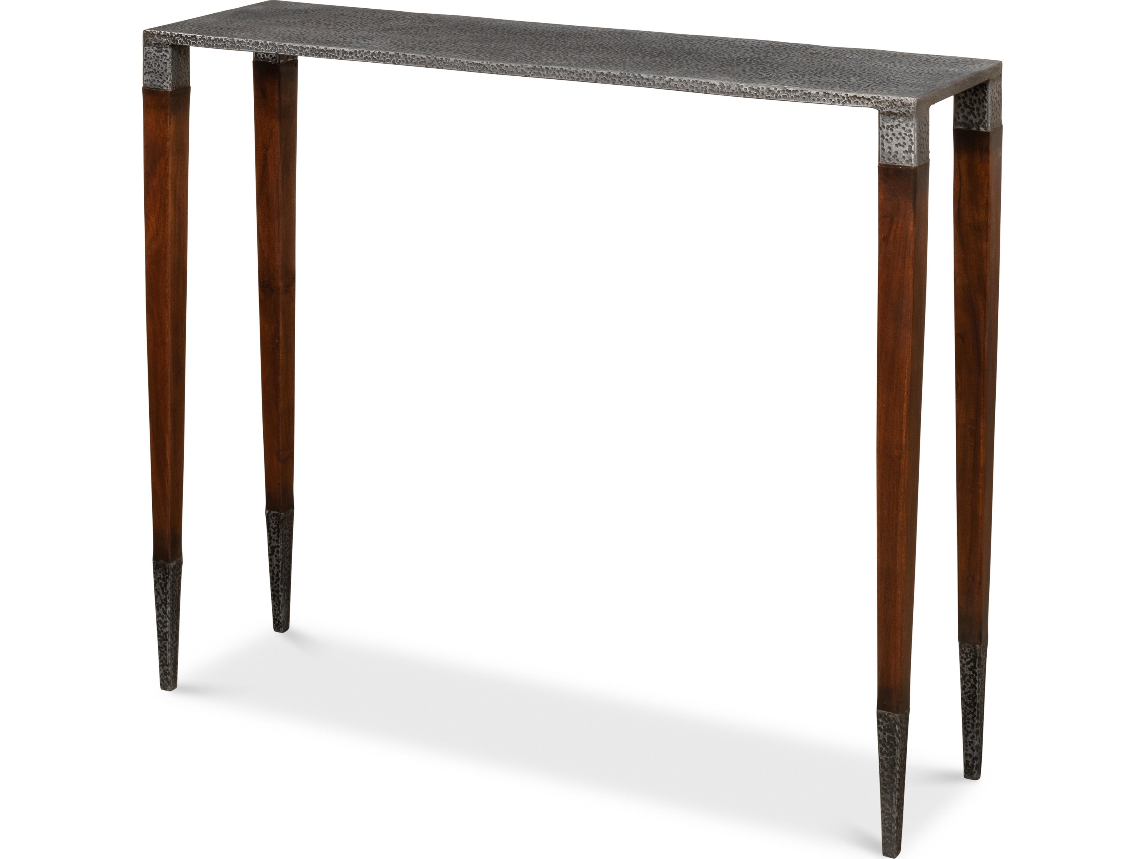 Burnford Console Table with Old Iron Finish and Walnut Legs