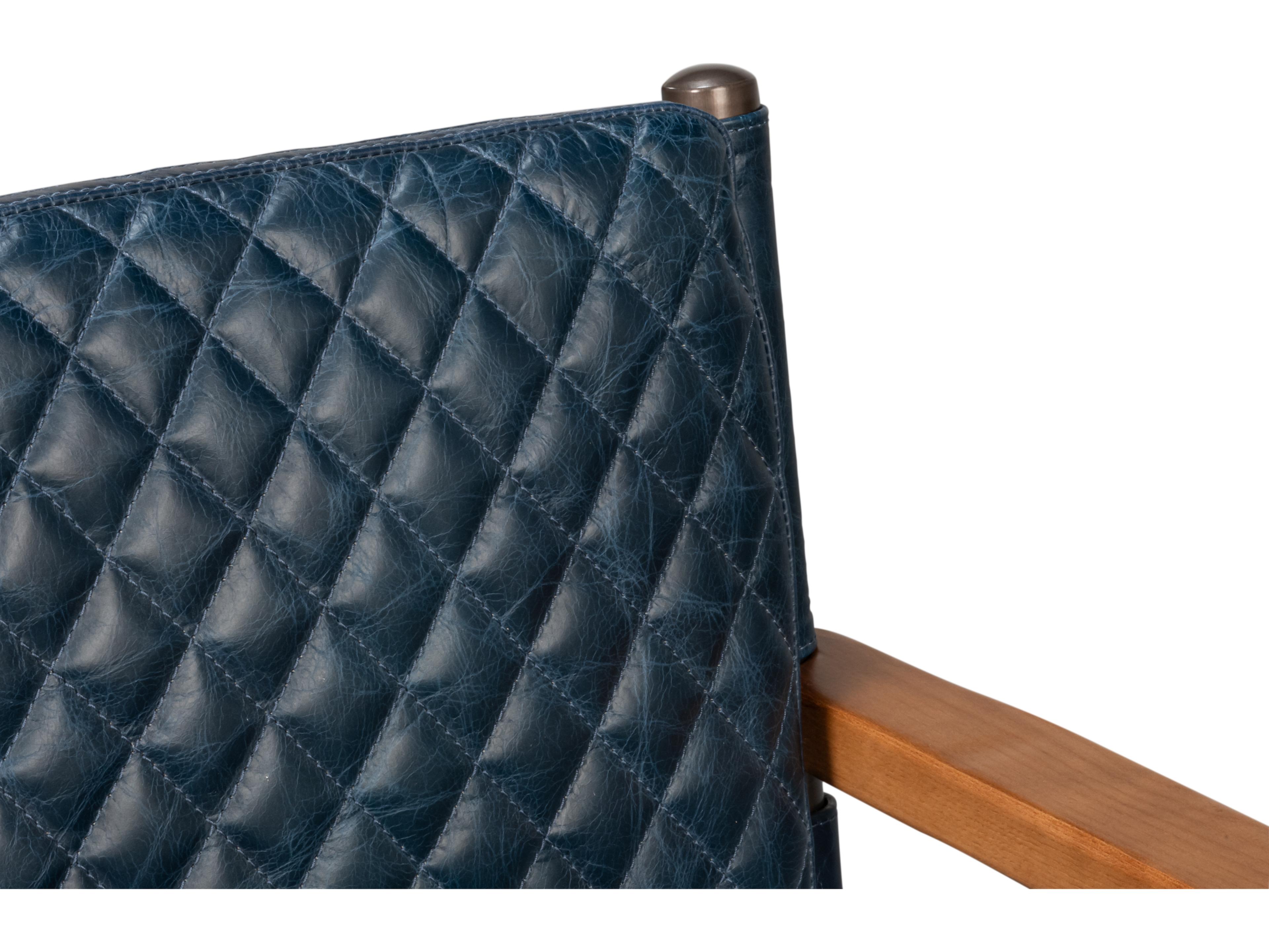 Sarreid Ltd The Harley Blue Leather Accent Chair