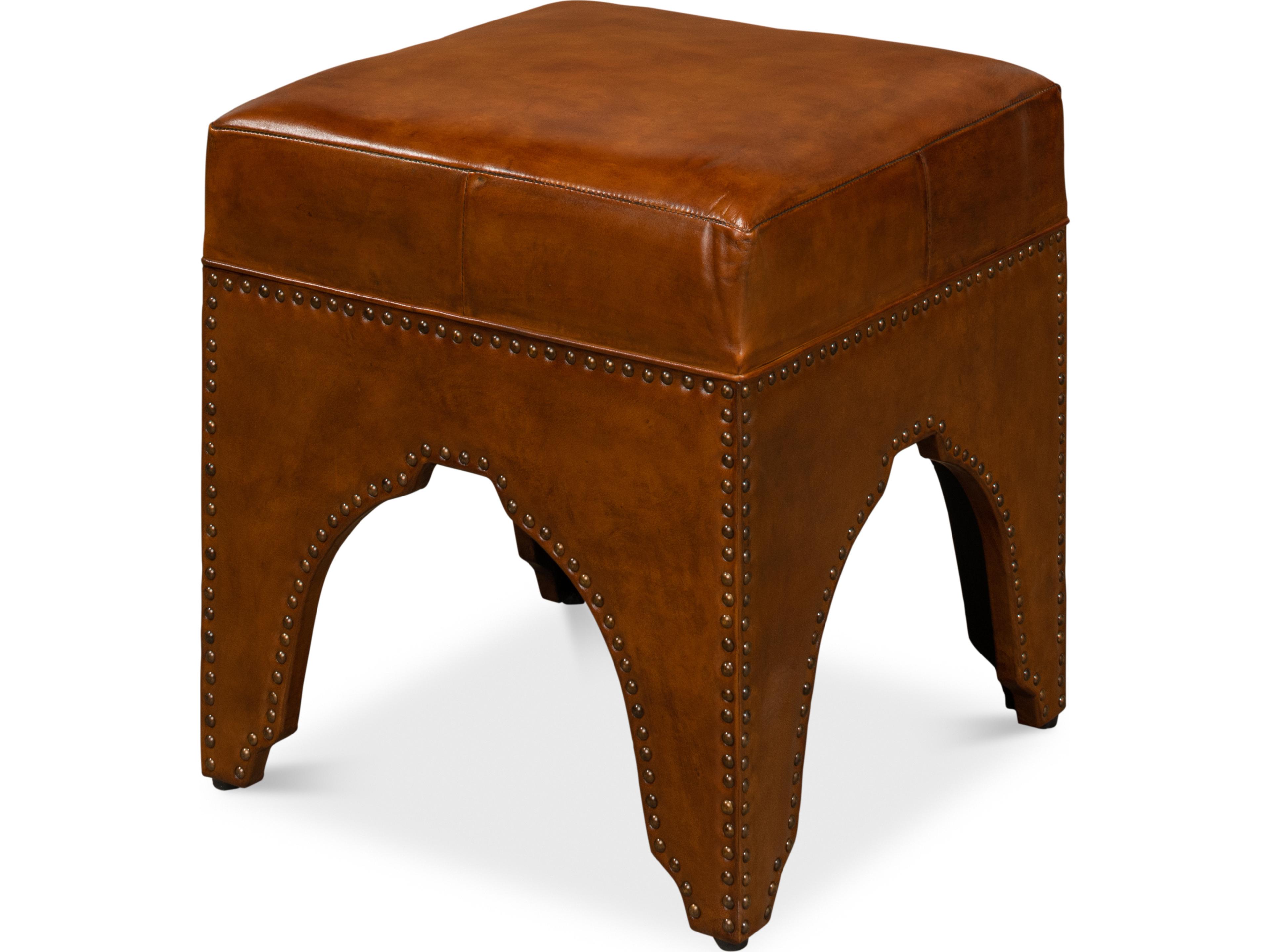 Giuseppe Footstool Light Brown Leather with Nailhead Trim