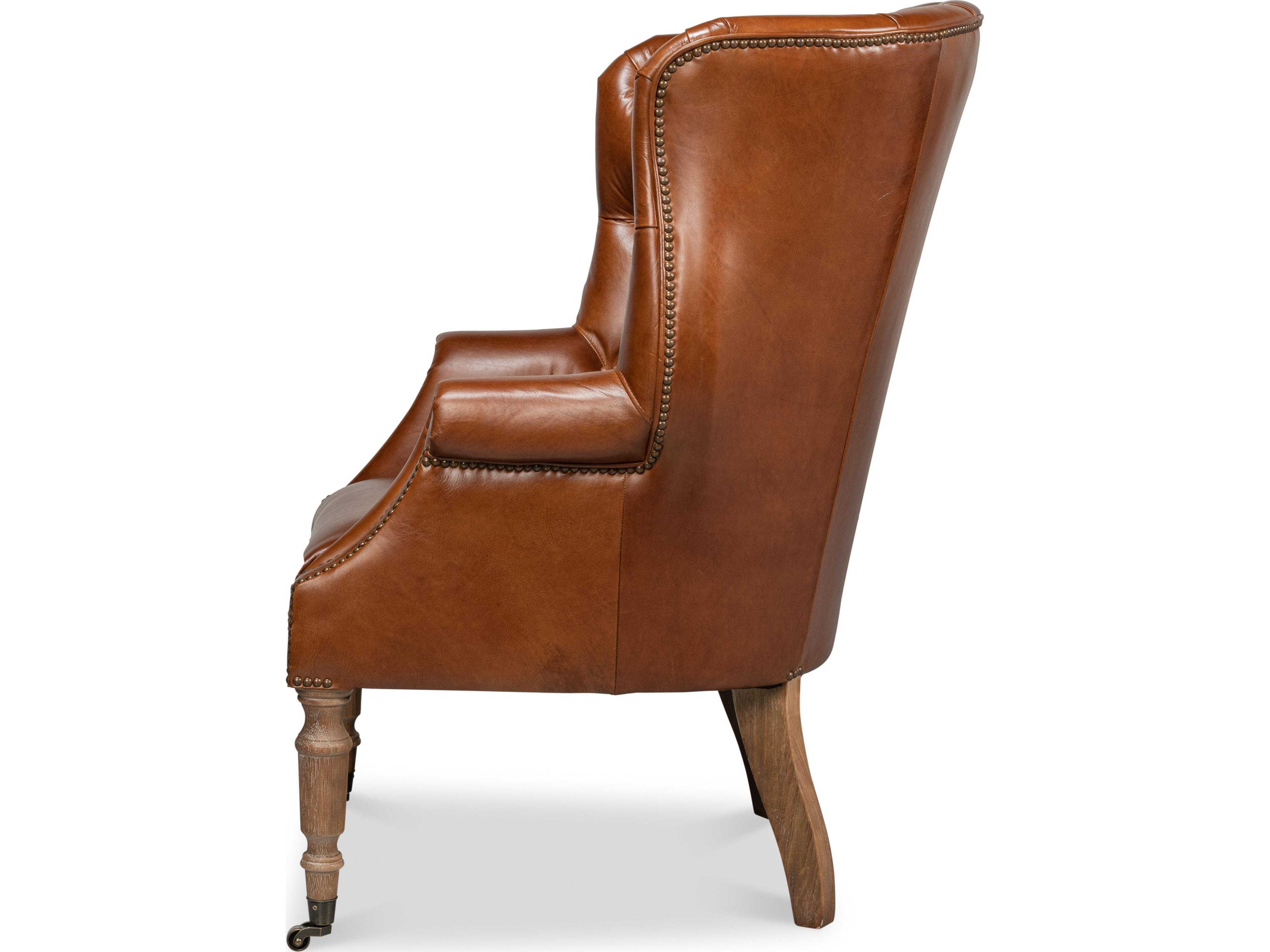 Sarreid Ltd Welsh Leather Chair Vintage Havana