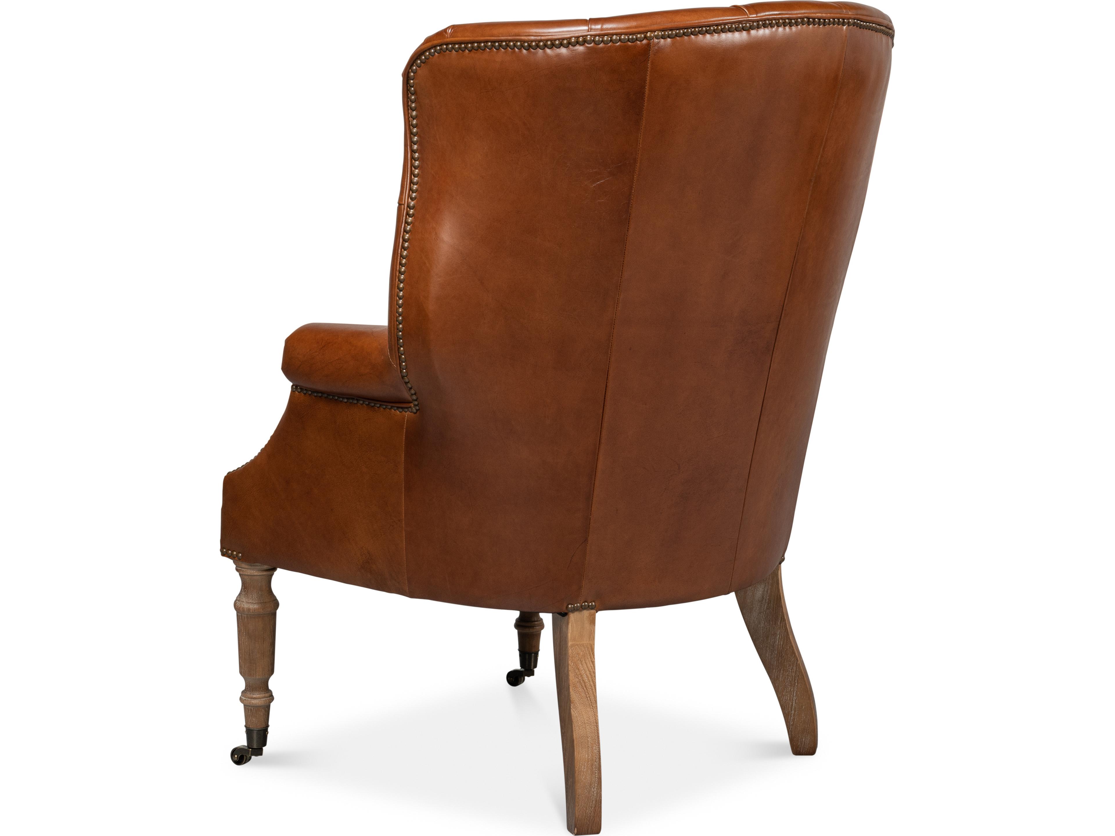 Sarreid Ltd Welsh Leather Chair Vintage Havana