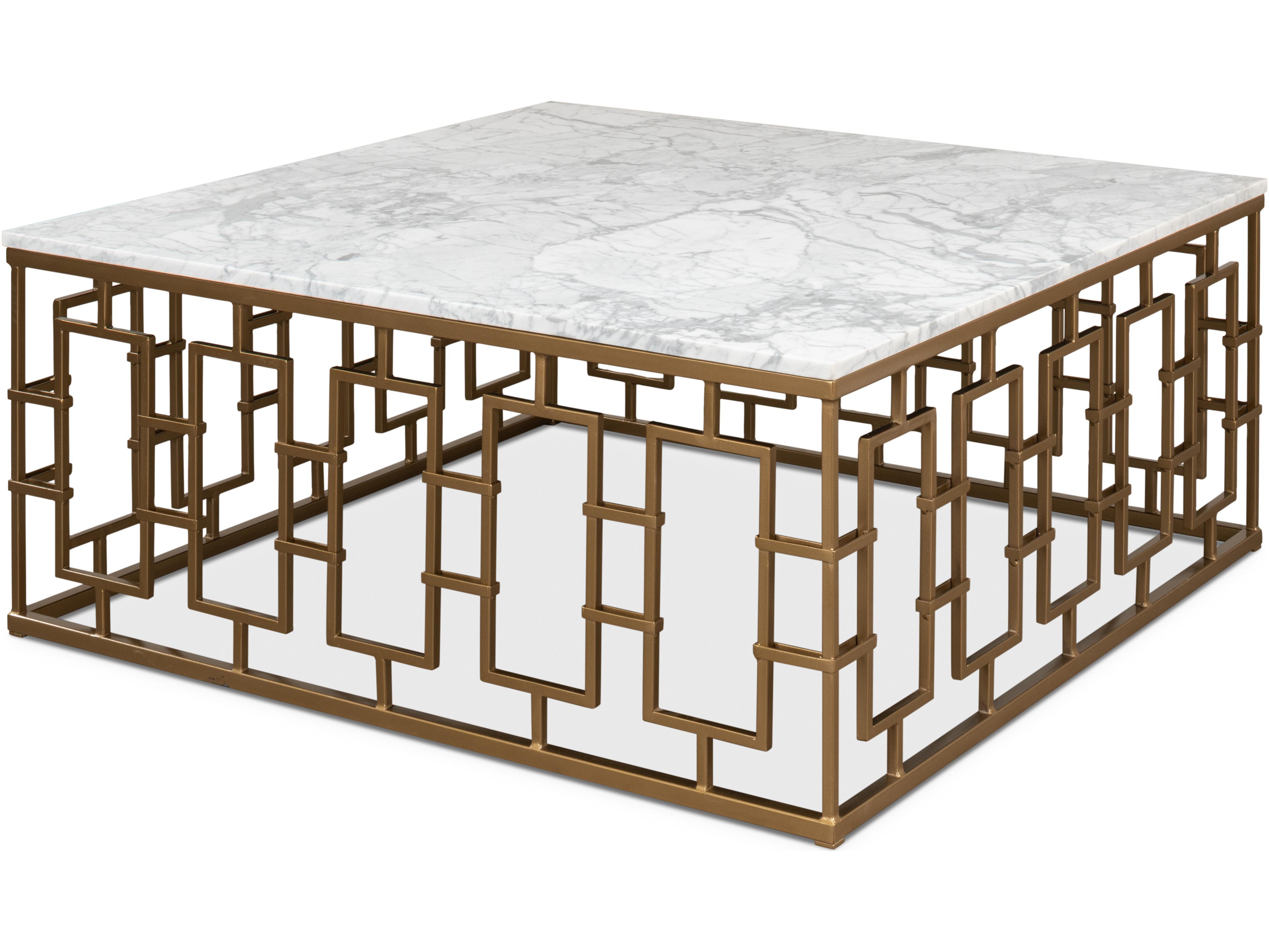 Brass Gate Cocktail Table with White Marble