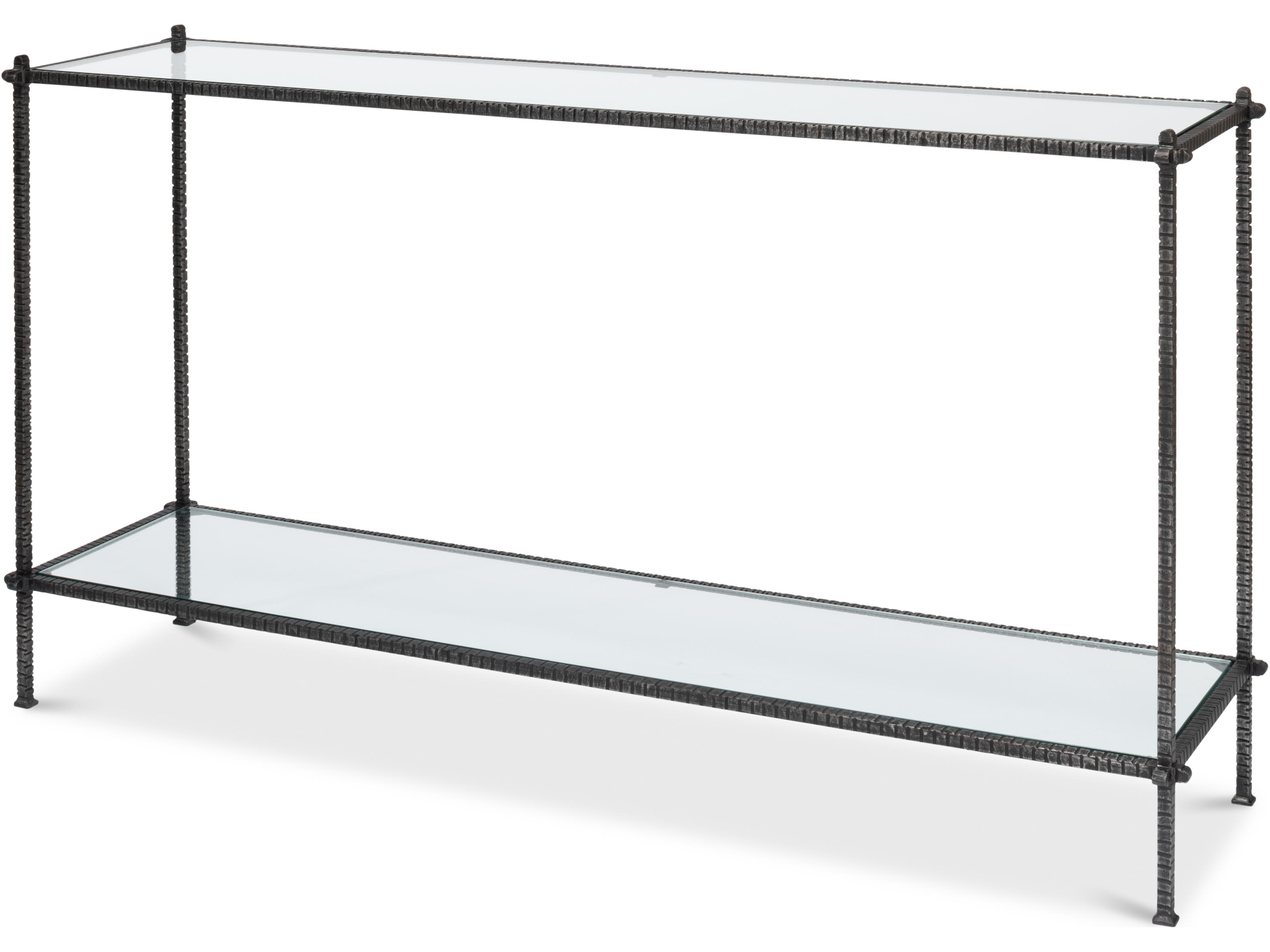 Hand Chased Iron Console Table Glass Top