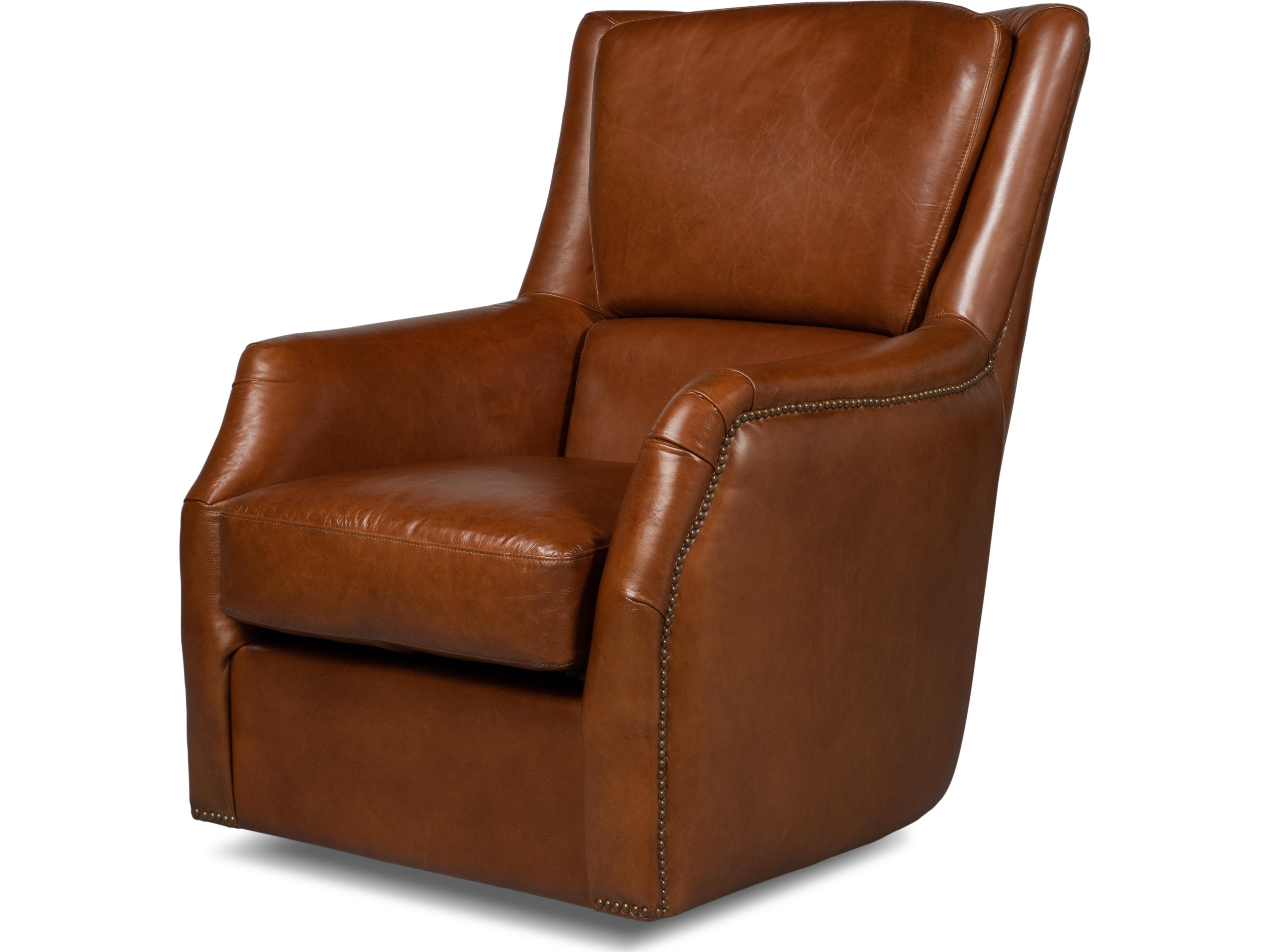 Baker Leather Swivel Chair Havana Leather