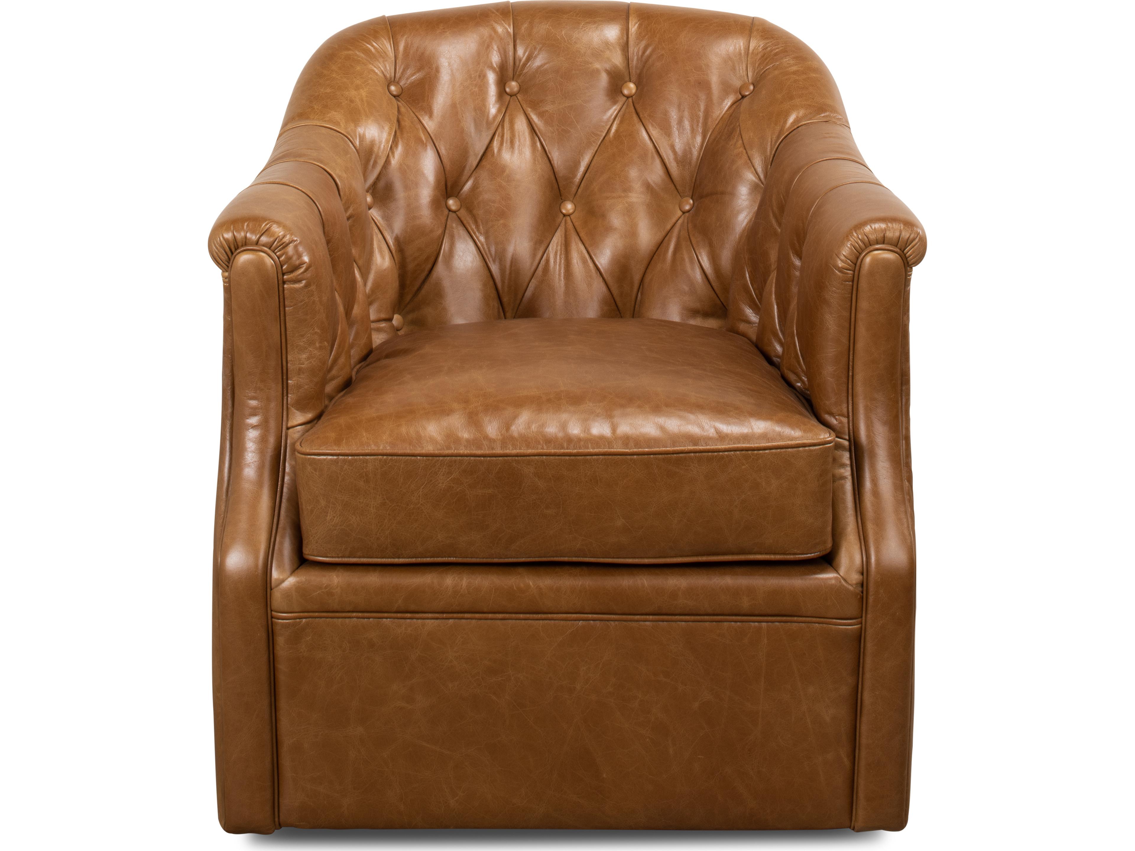 Sarreid Ltd Coolidge Leather Swivel Chair Cuba Brown