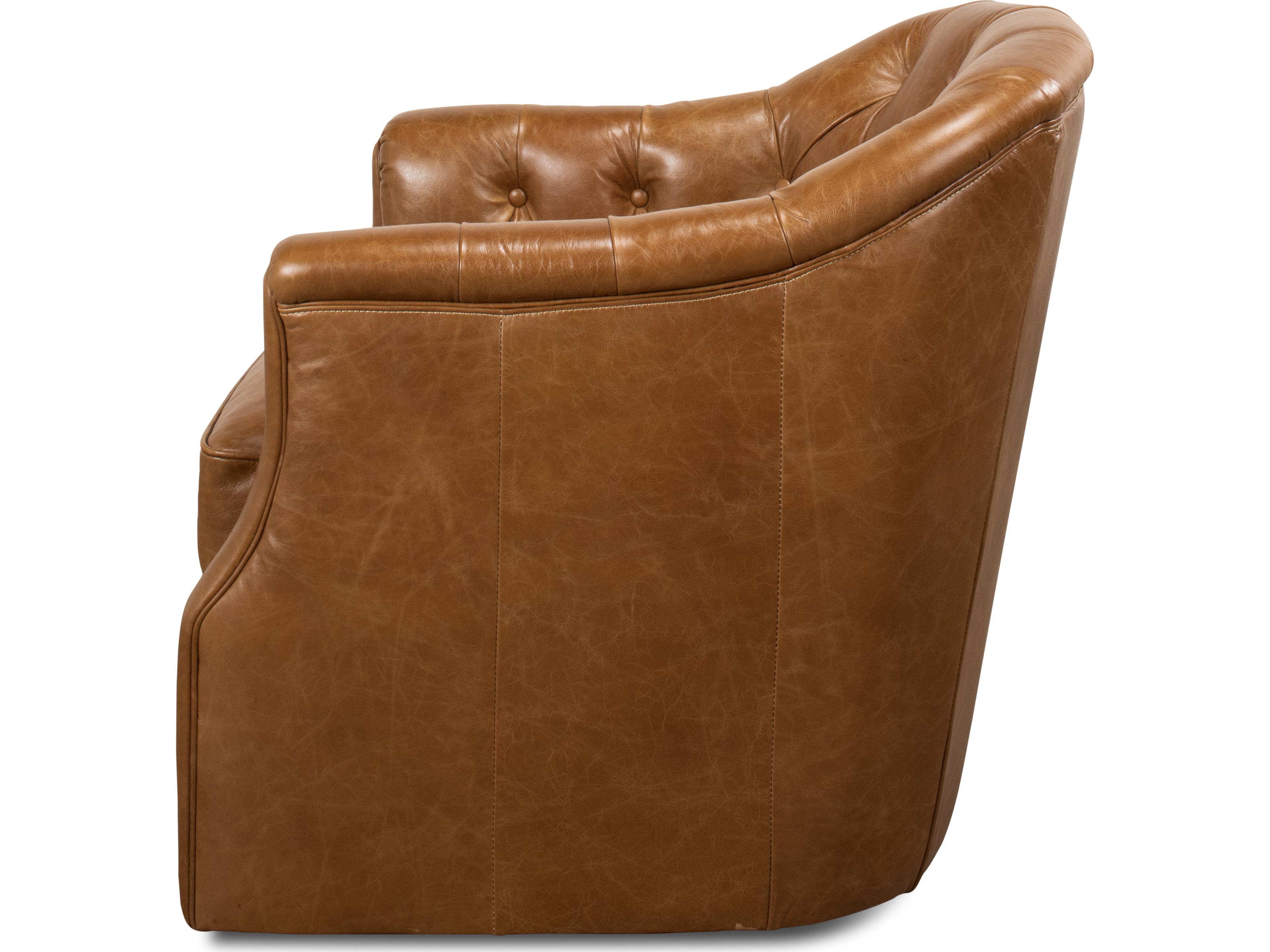 Sarreid Ltd Coolidge Leather Swivel Chair Cuba Brown