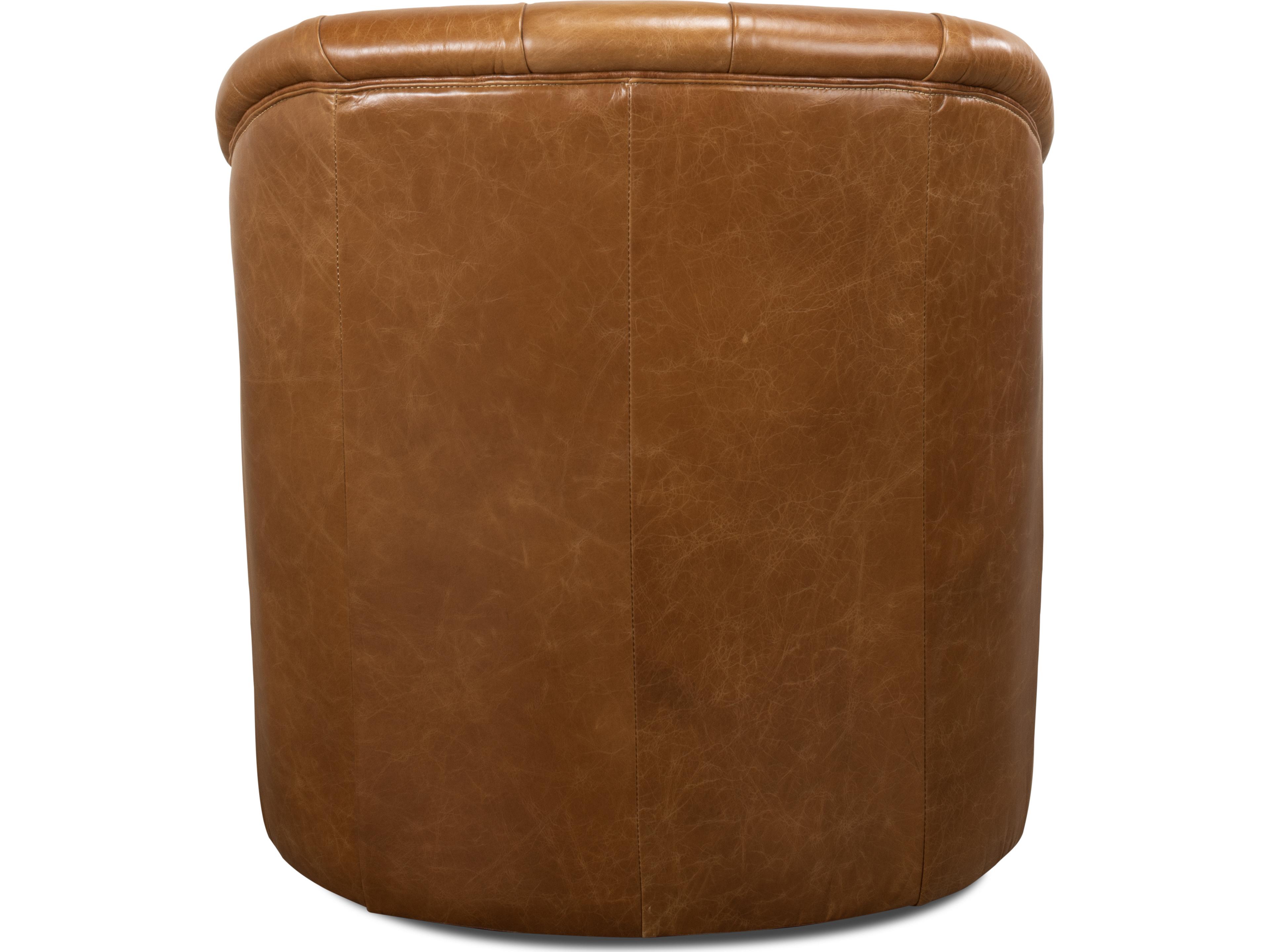 Sarreid Ltd Coolidge Leather Swivel Chair Cuba Brown