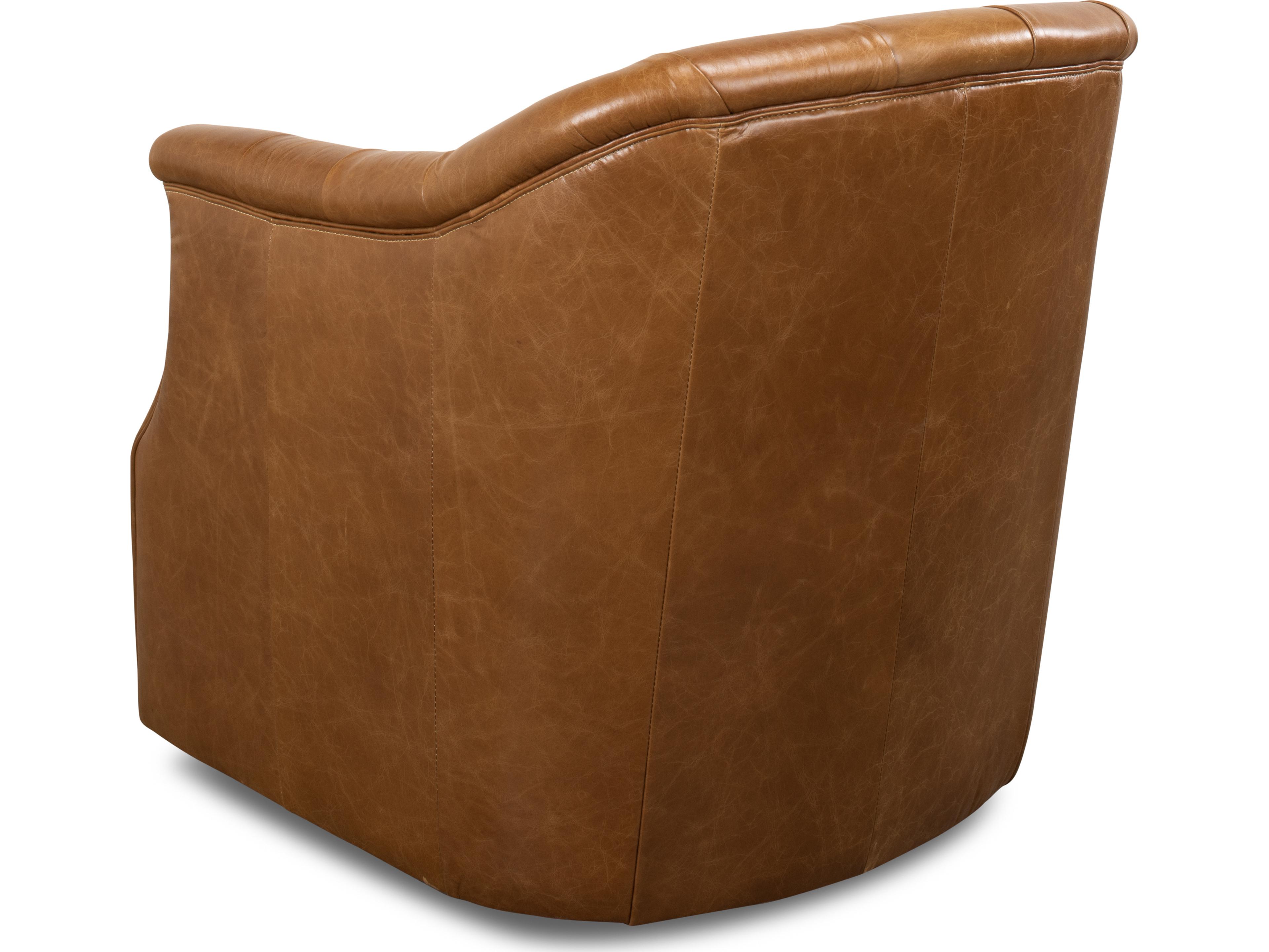 Sarreid Ltd Coolidge Leather Swivel Chair Cuba Brown