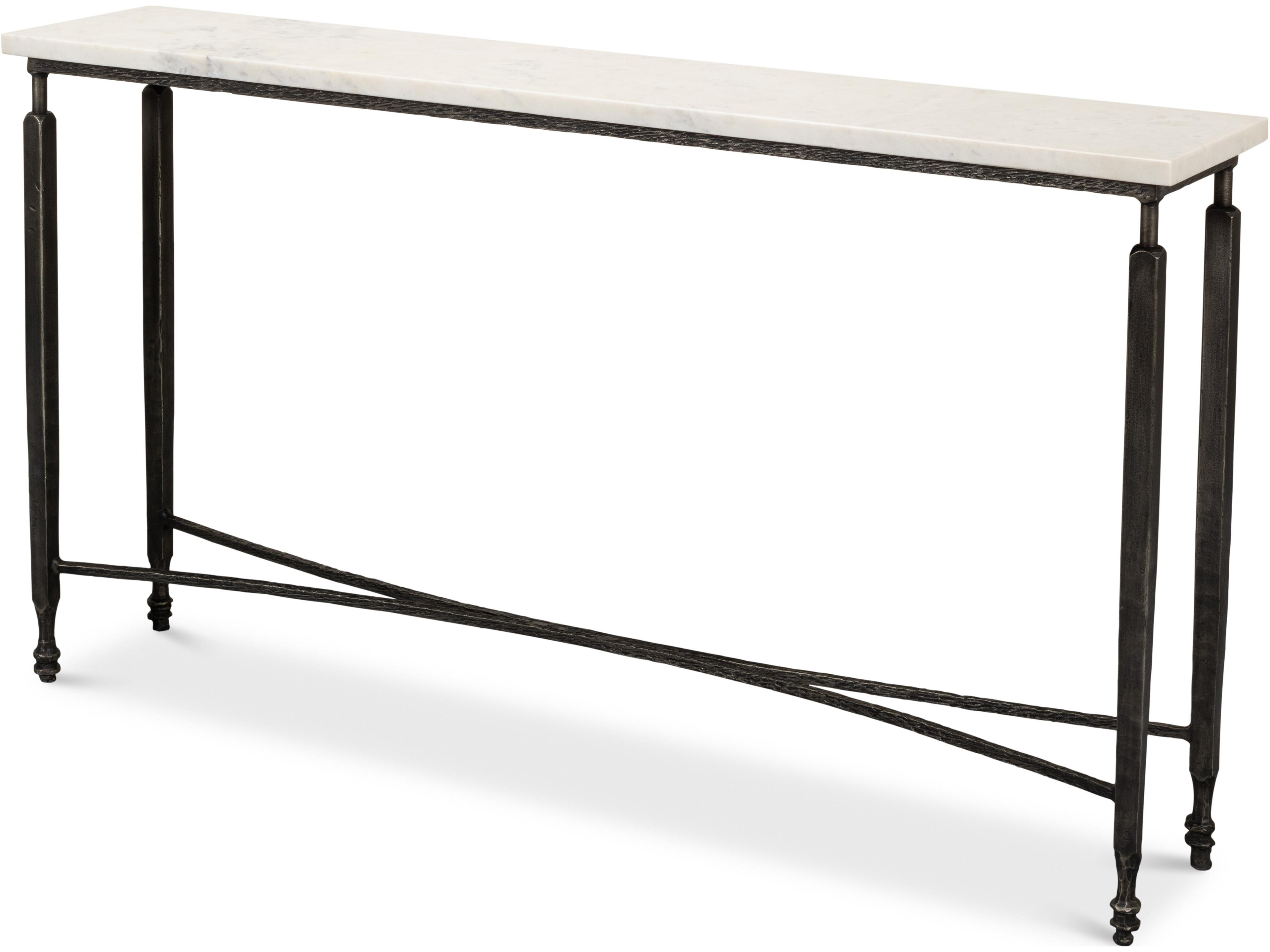 Mykos Console Table with White Banswara Marble Top and Iron Base