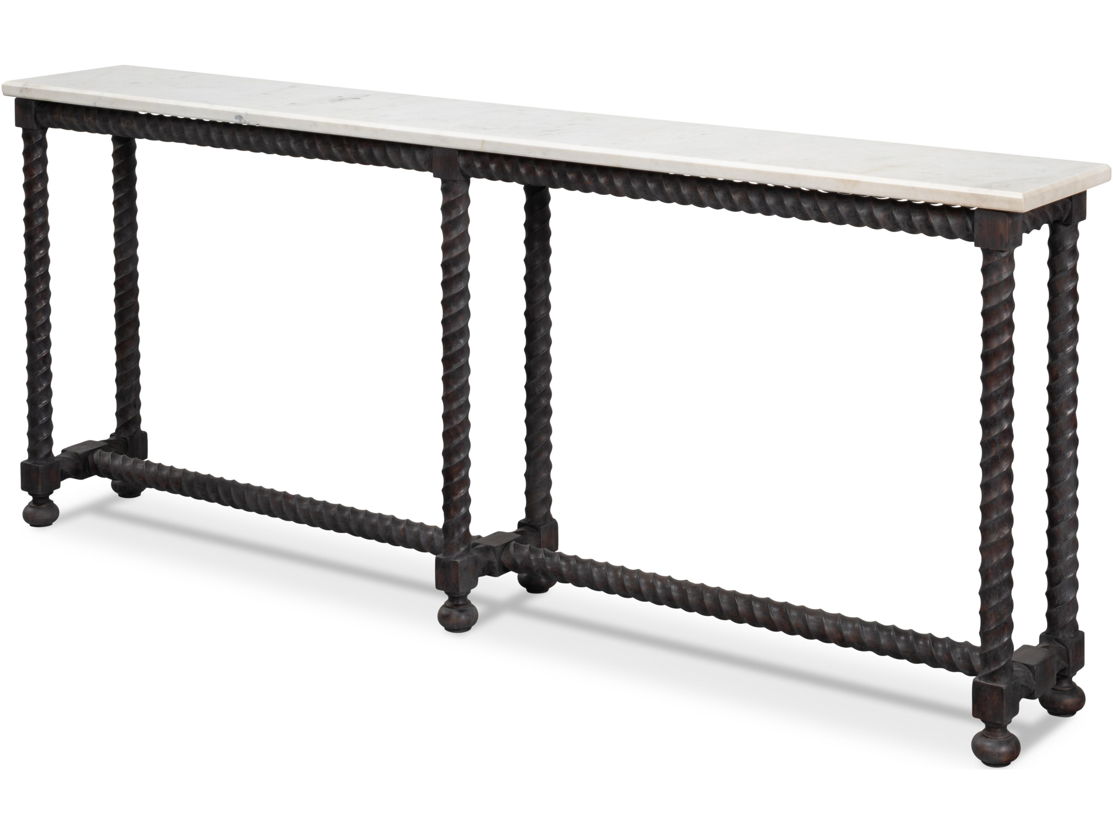 Barley Console Table with Acacia Wood and White Banswara Marble Top