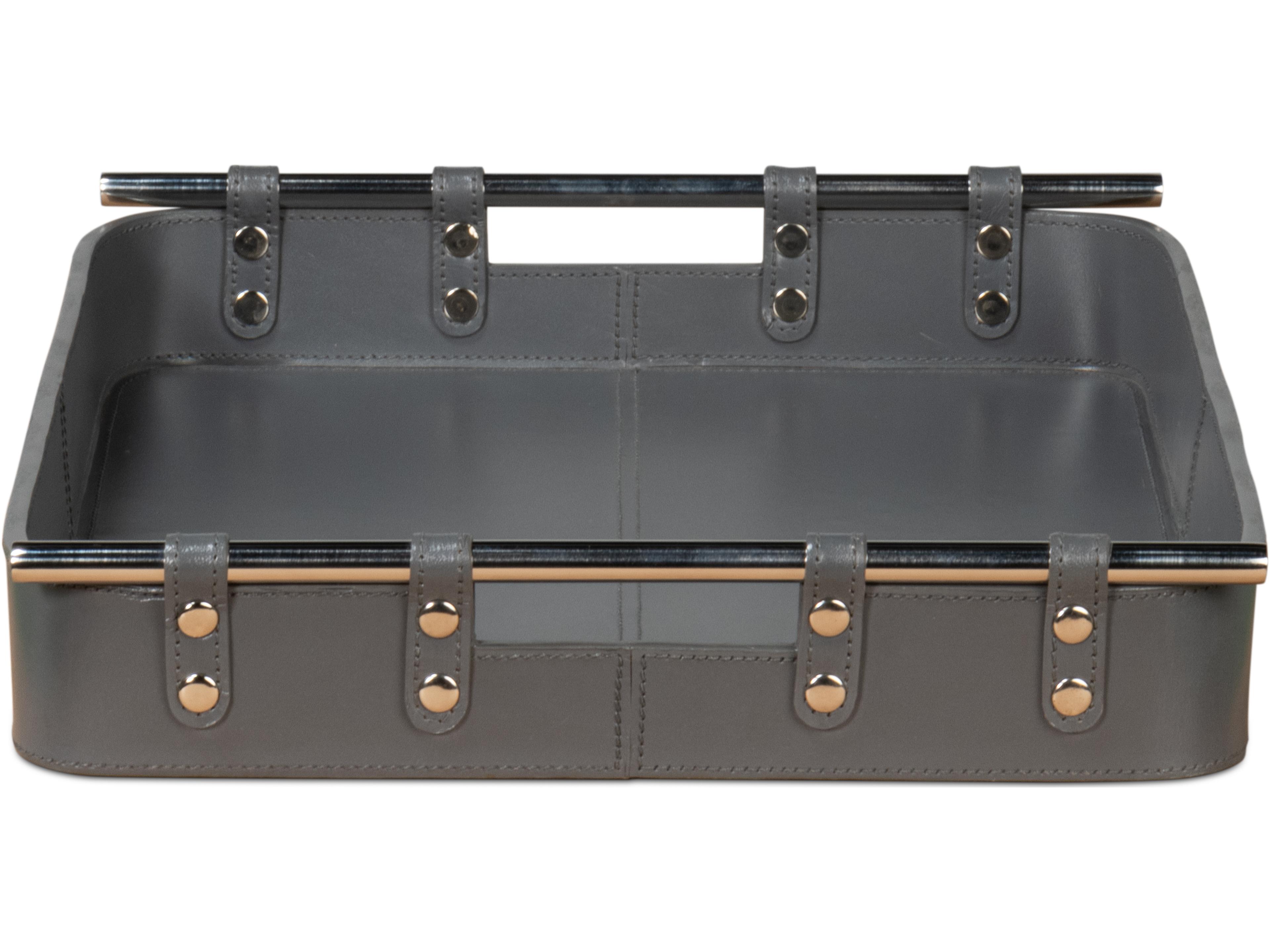 Sarreid Ltd Safari Leather Tray Quiet Shade