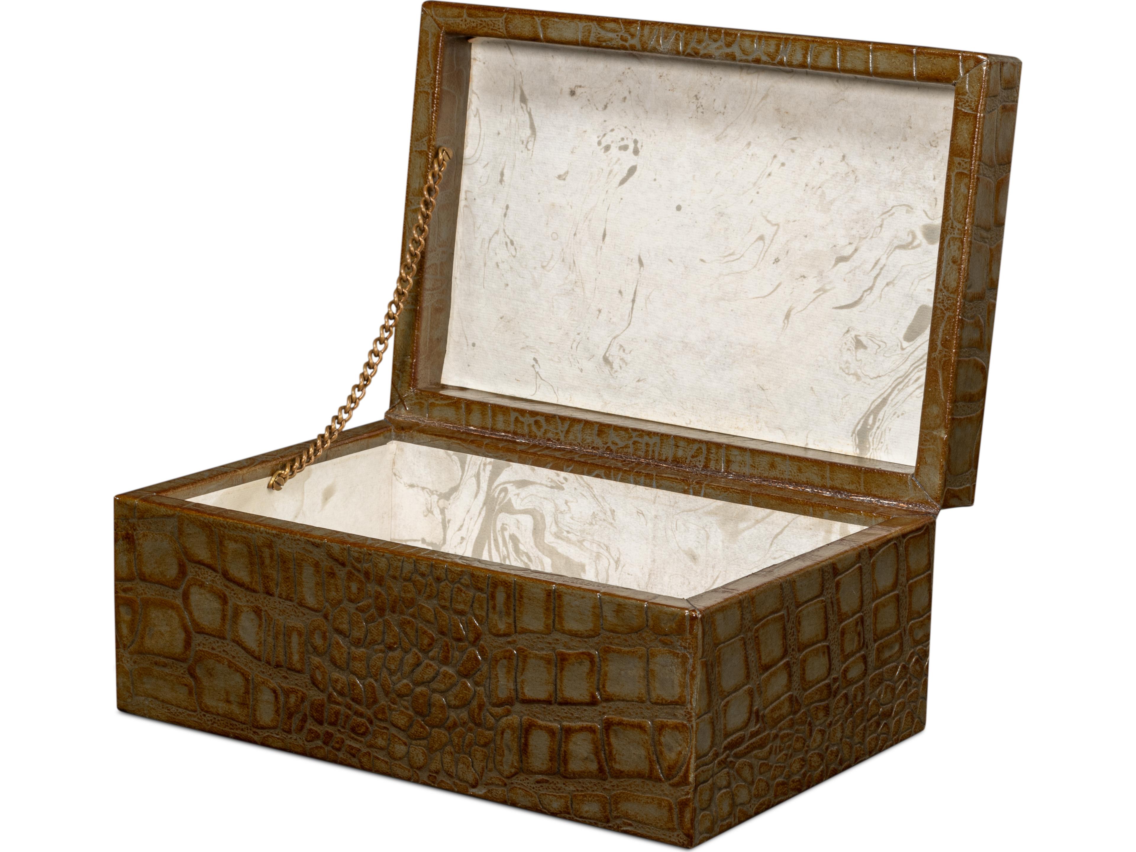 Sarreid Ltd Candece Leather Box Antique Green 2