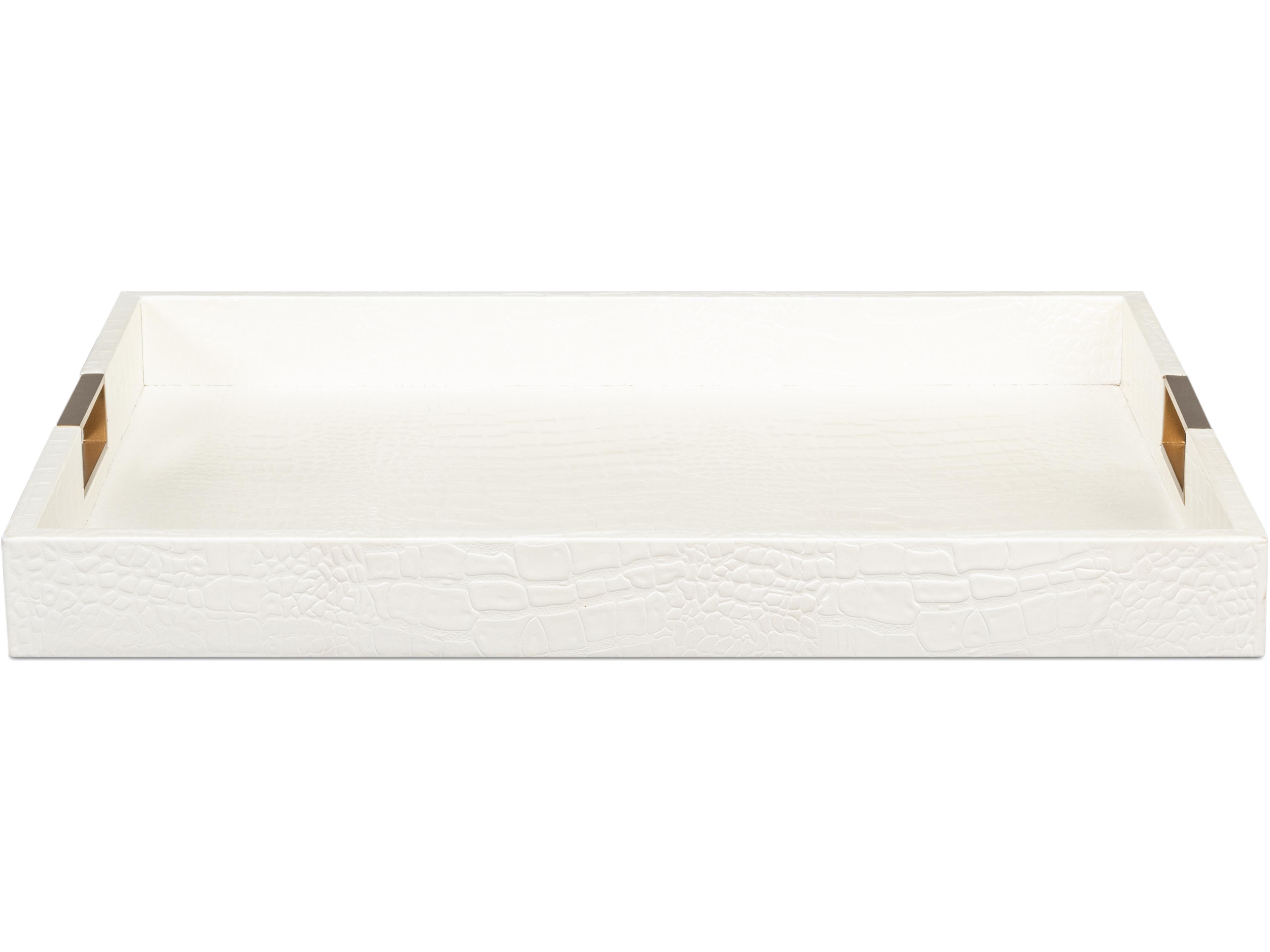 Sarreid Ltd Norton Leather Tray Croco Leather Pearl