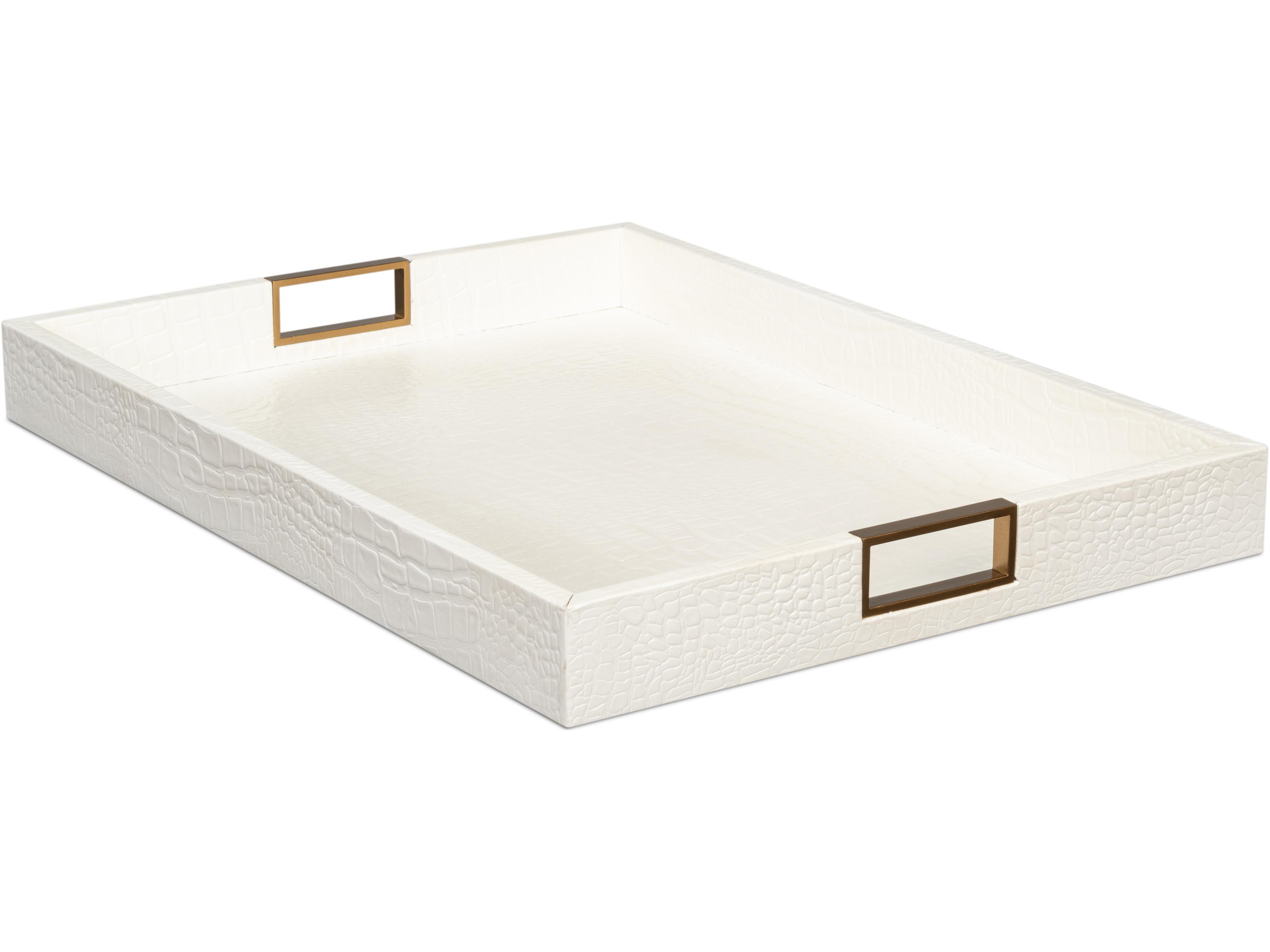 Sarreid Ltd Norton Leather Tray Croco Leather Pearl