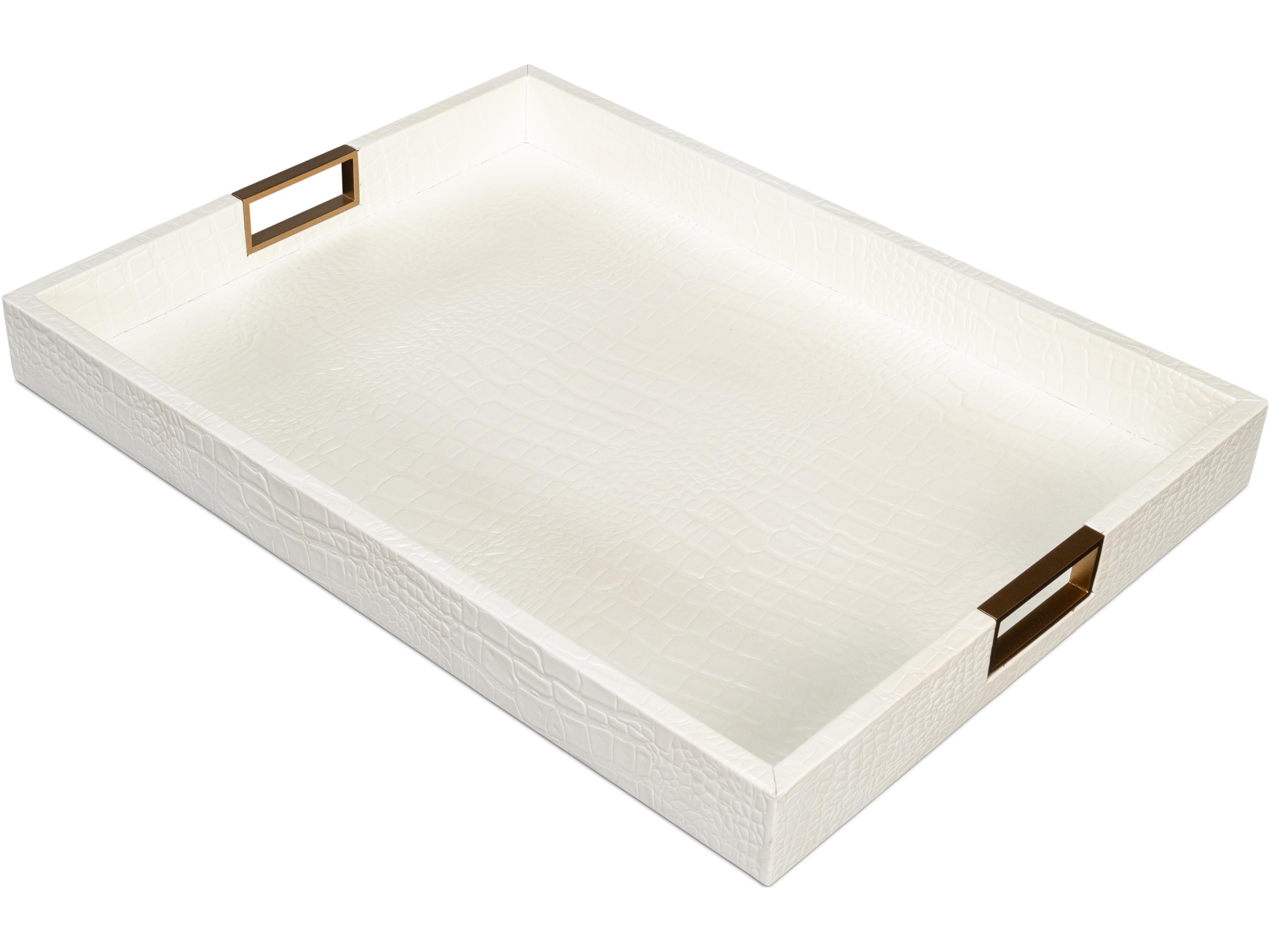 Sarreid Ltd Norton Leather Tray Croco Leather Pearl
