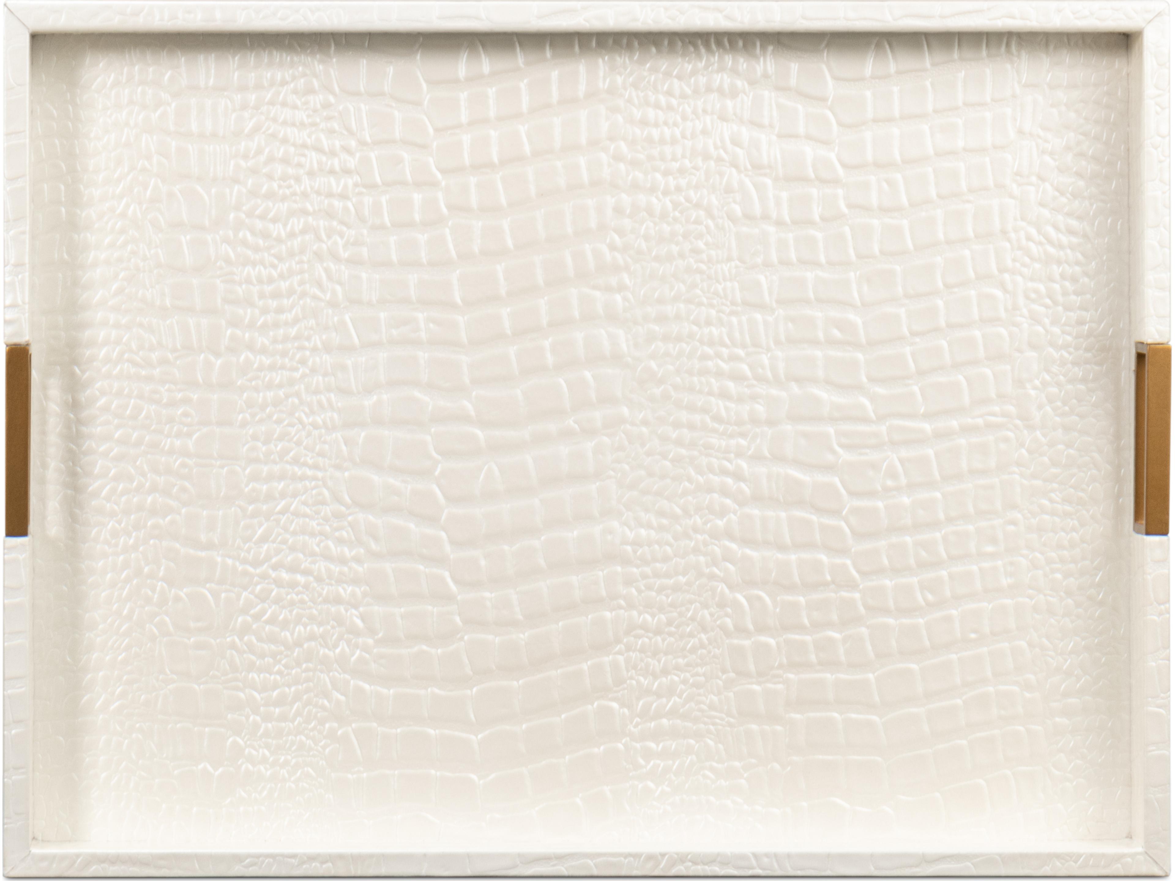 Sarreid Ltd Norton Leather Tray Croco Leather Pearl