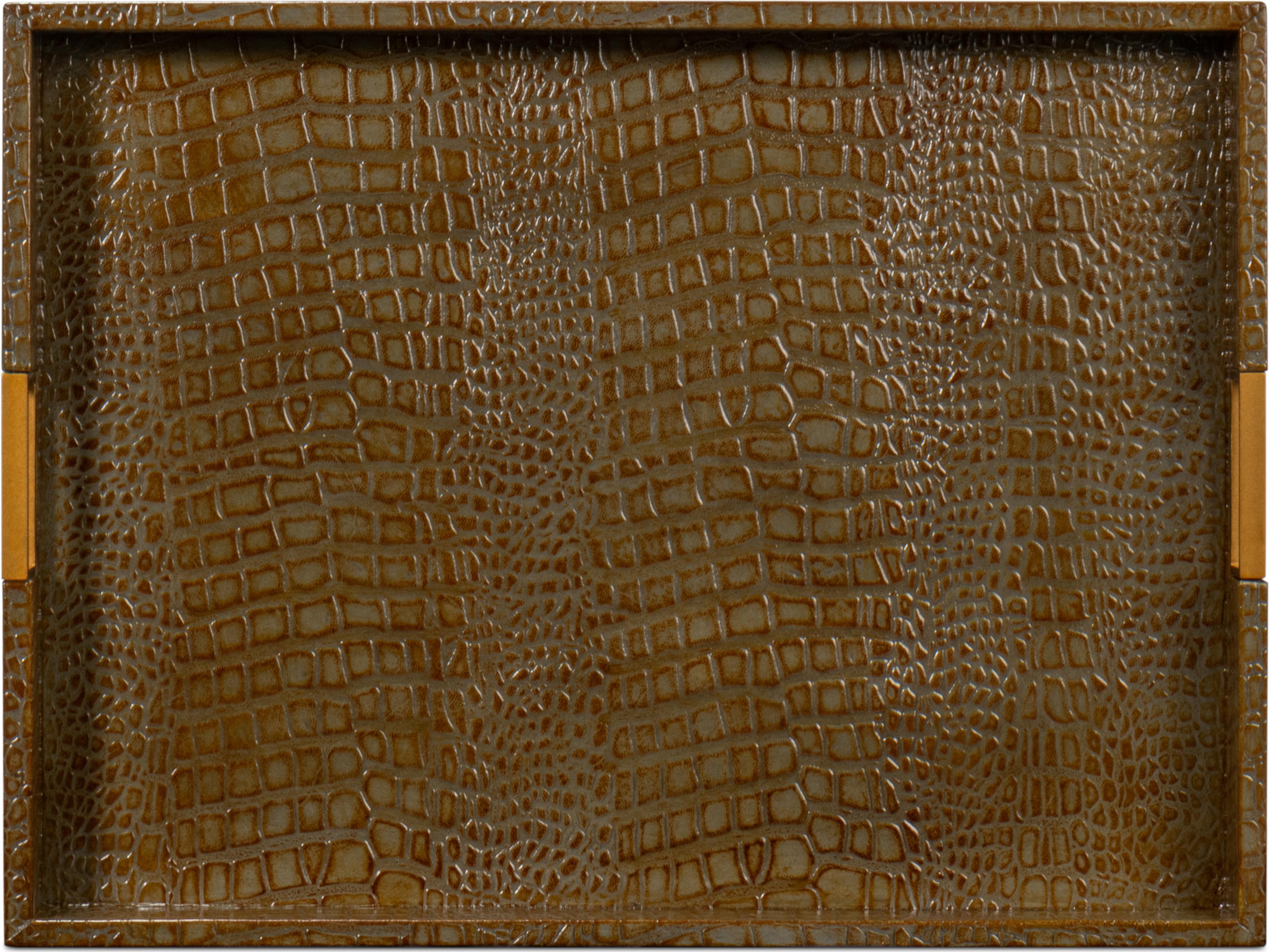 Sarreid Ltd Norton Leather Tray Croco Leather Antique Gray