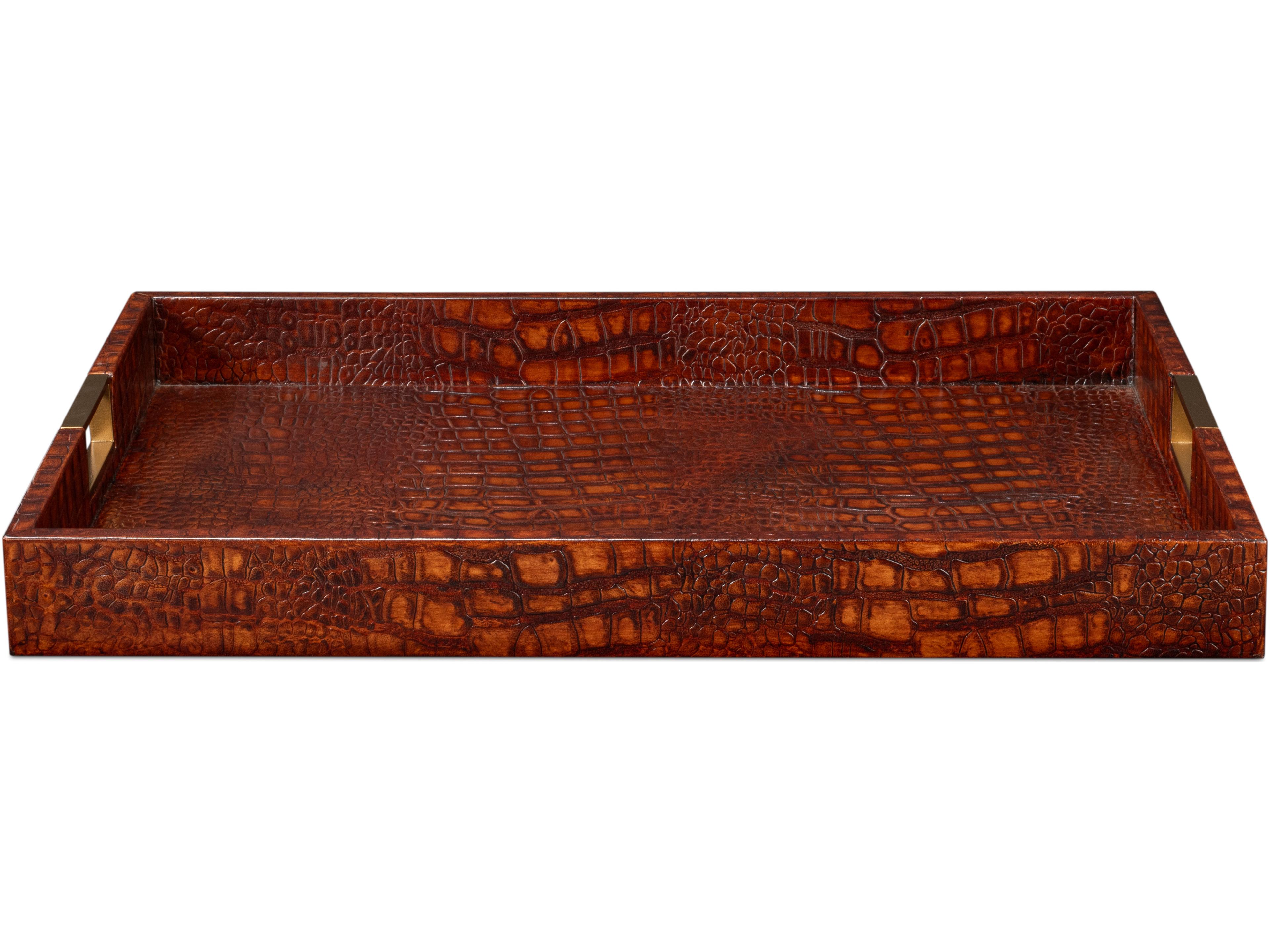Sarreid Ltd Norton Leather Tray Croco Leather Tan