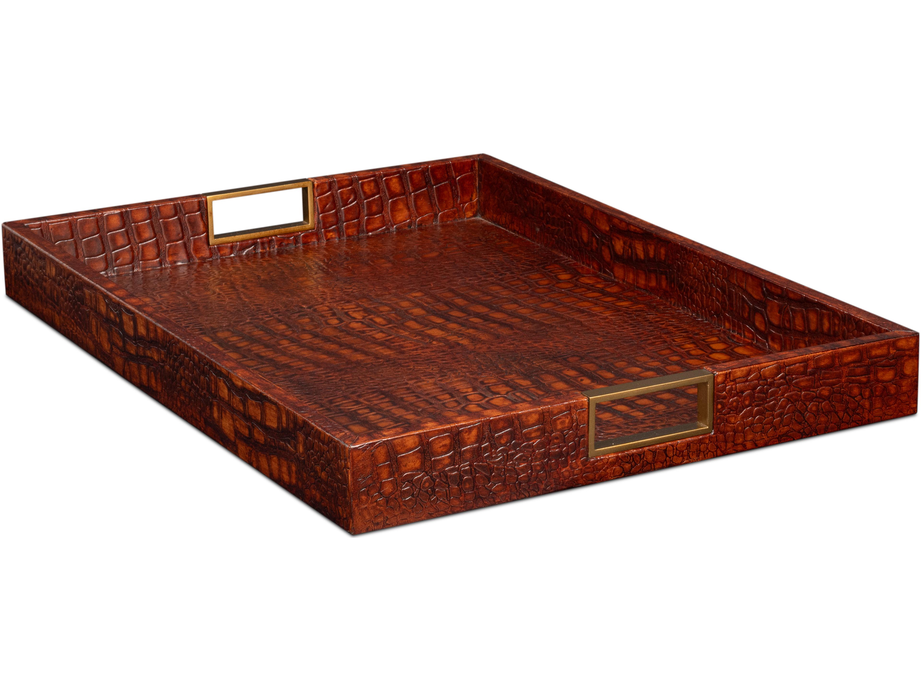 Sarreid Ltd Norton Leather Tray Croco Leather Tan