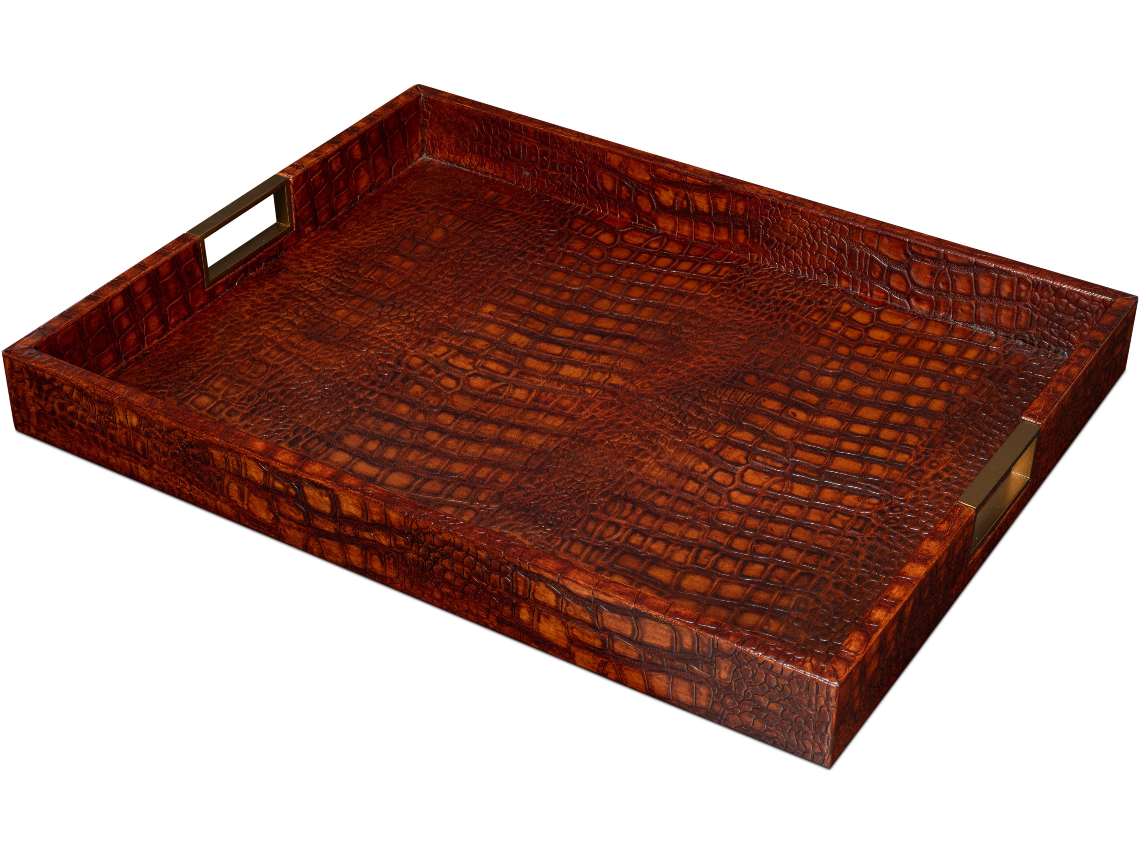 Sarreid Ltd Norton Leather Tray Croco Leather Tan
