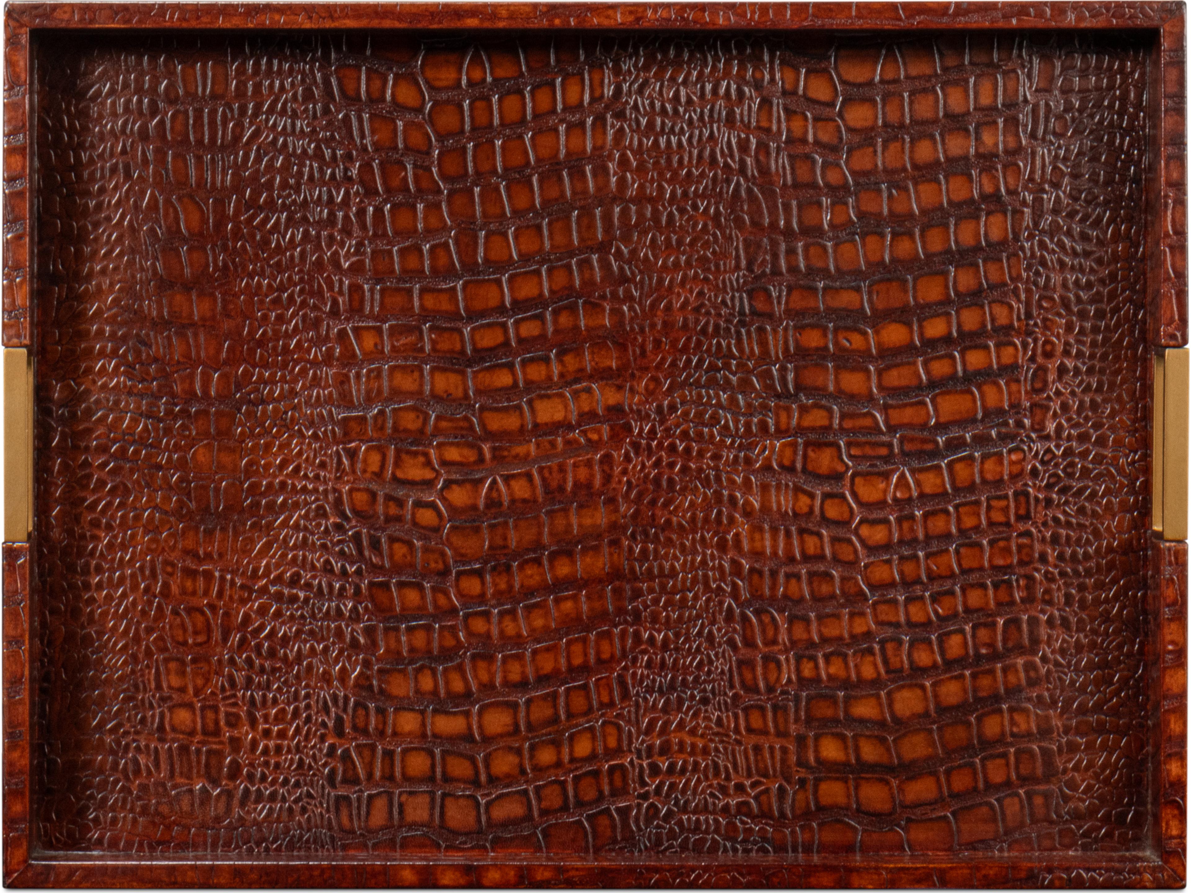 Sarreid Ltd Norton Leather Tray Croco Leather Tan