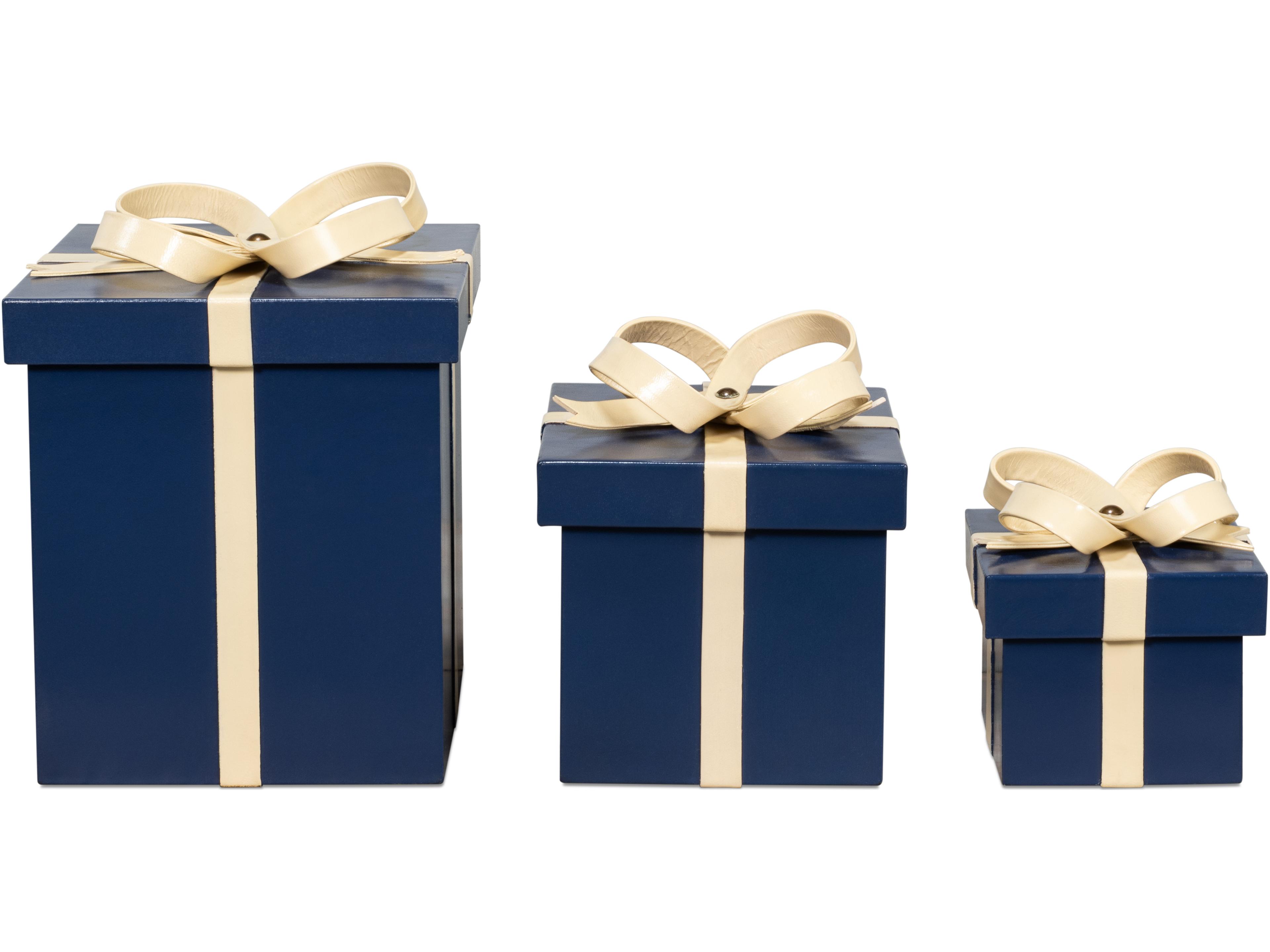 Sarreid Ltd Ferrell Leather Holiday Boxes 3 Navy