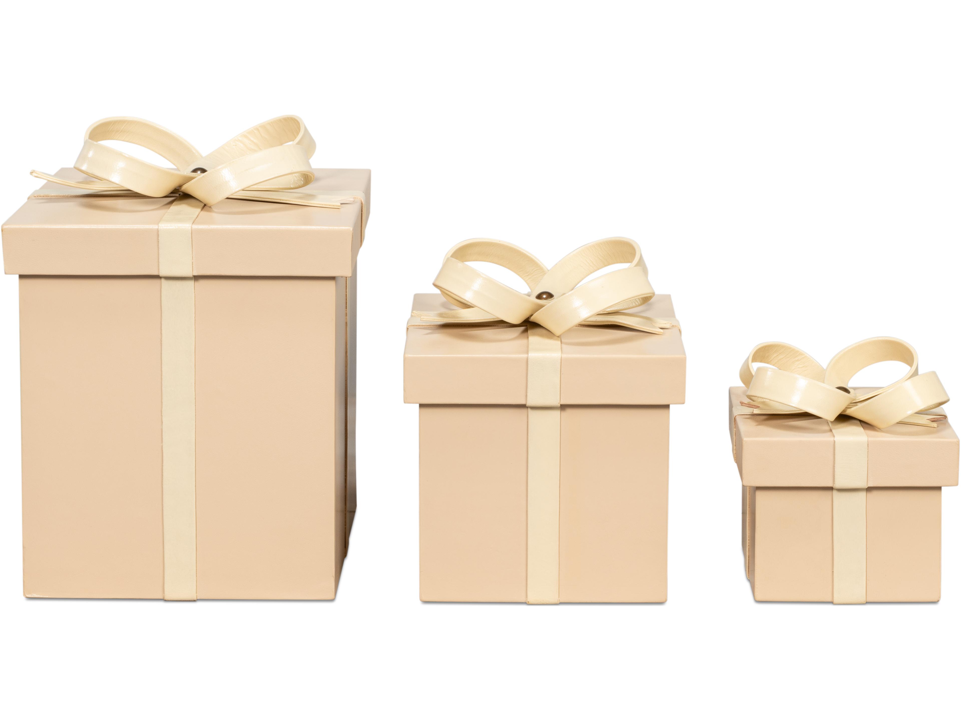 Sarreid Ltd Ferrell Leather Holiday Boxes 3 Taupe