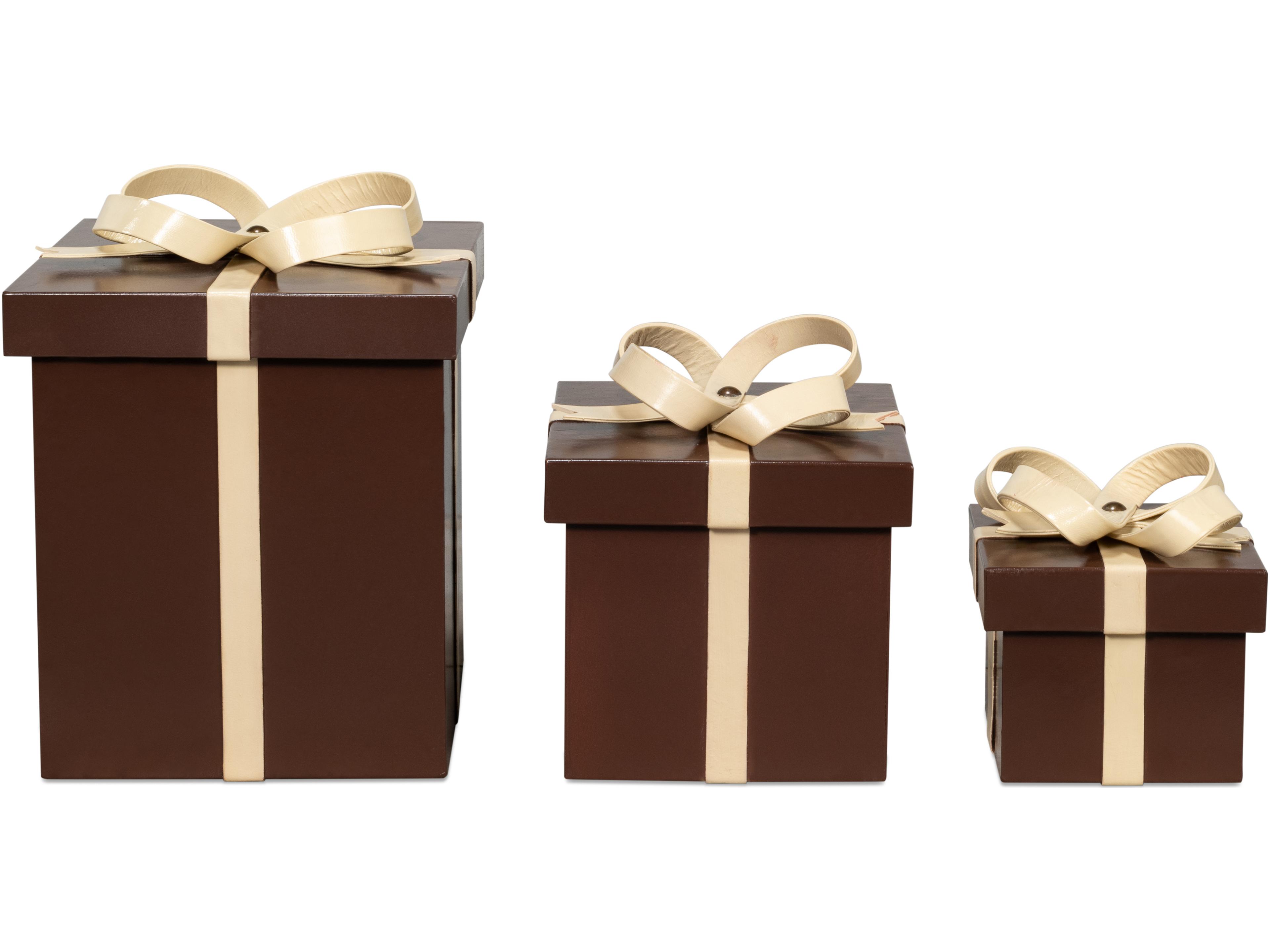 Sarreid Ltd Ferrell Leather Holiday Boxes 3 Choco