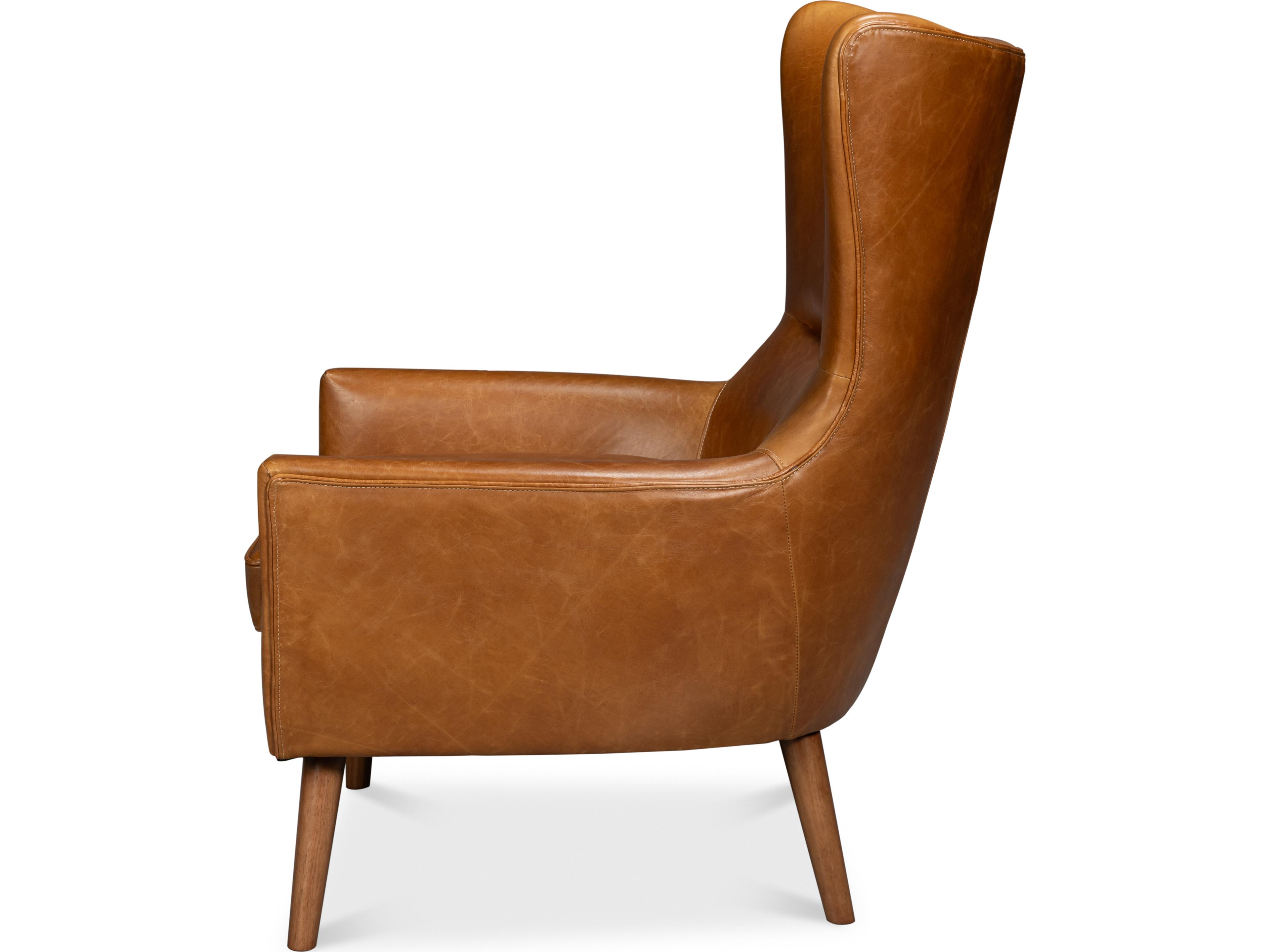 Sarreid Ltd Patron Highback Leather Chair Brown
