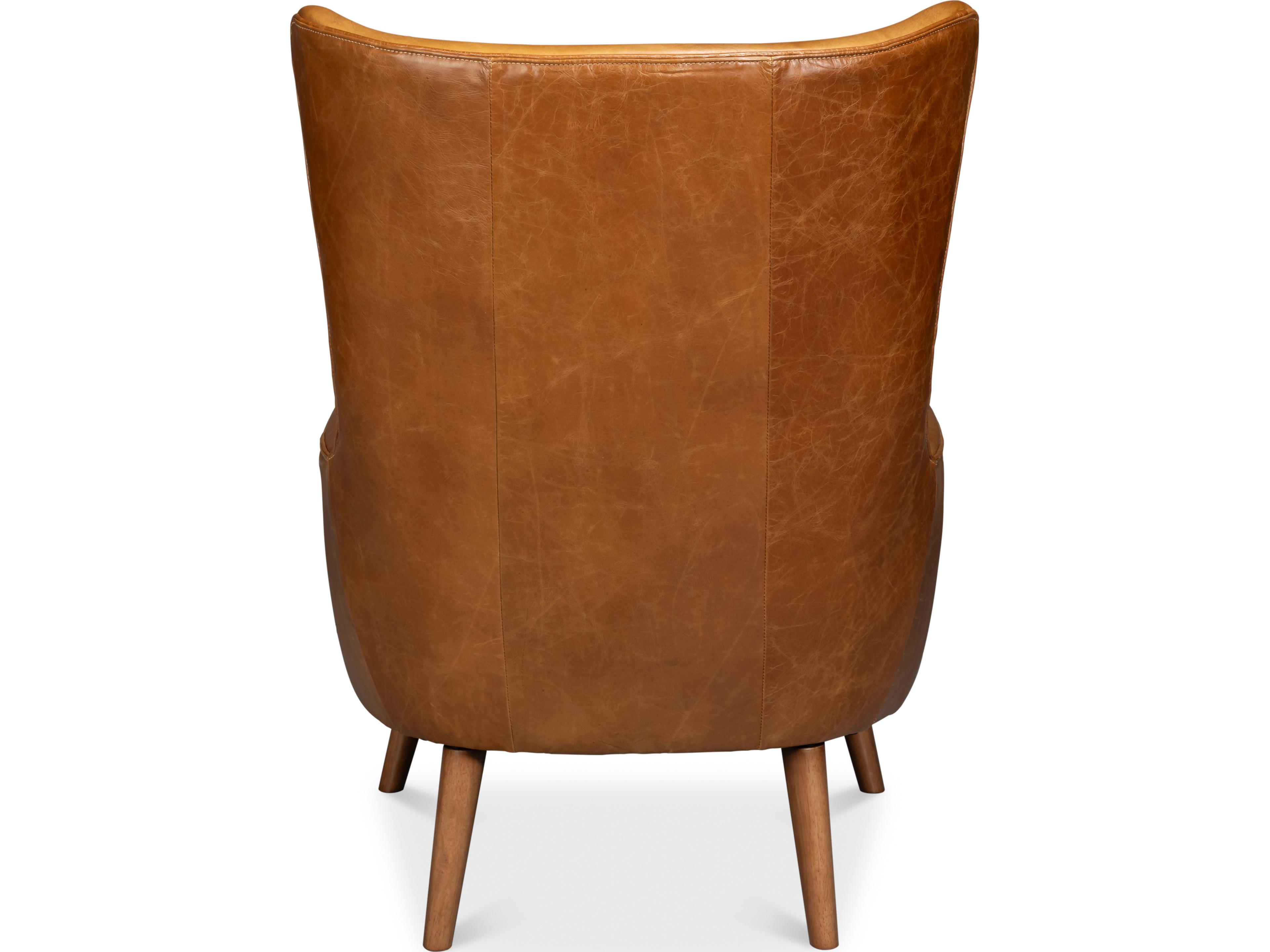 Sarreid Ltd Patron Highback Leather Chair Brown
