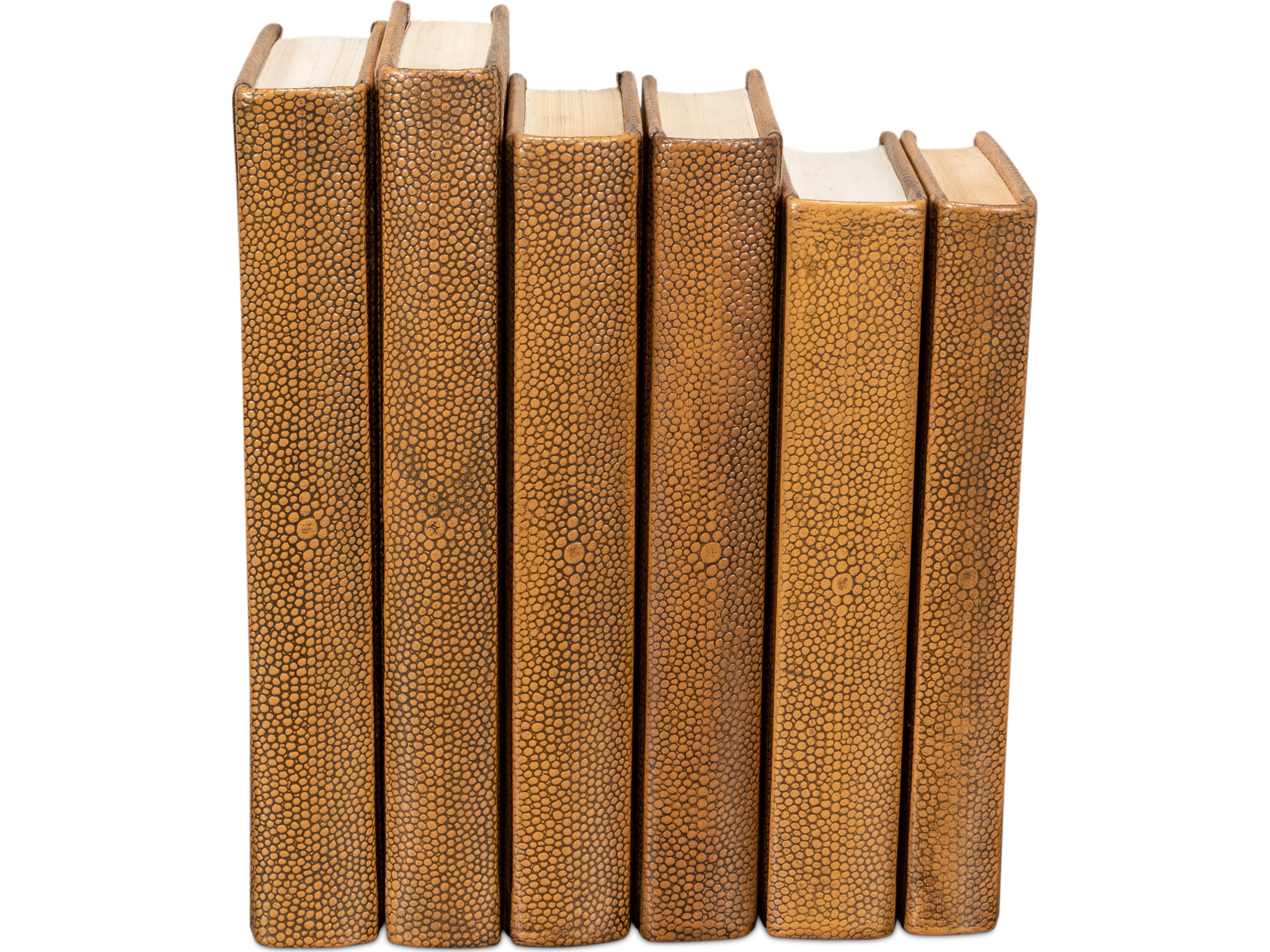 Sarreid Ltd Shagreen Books Set of 12 Tawny Brown