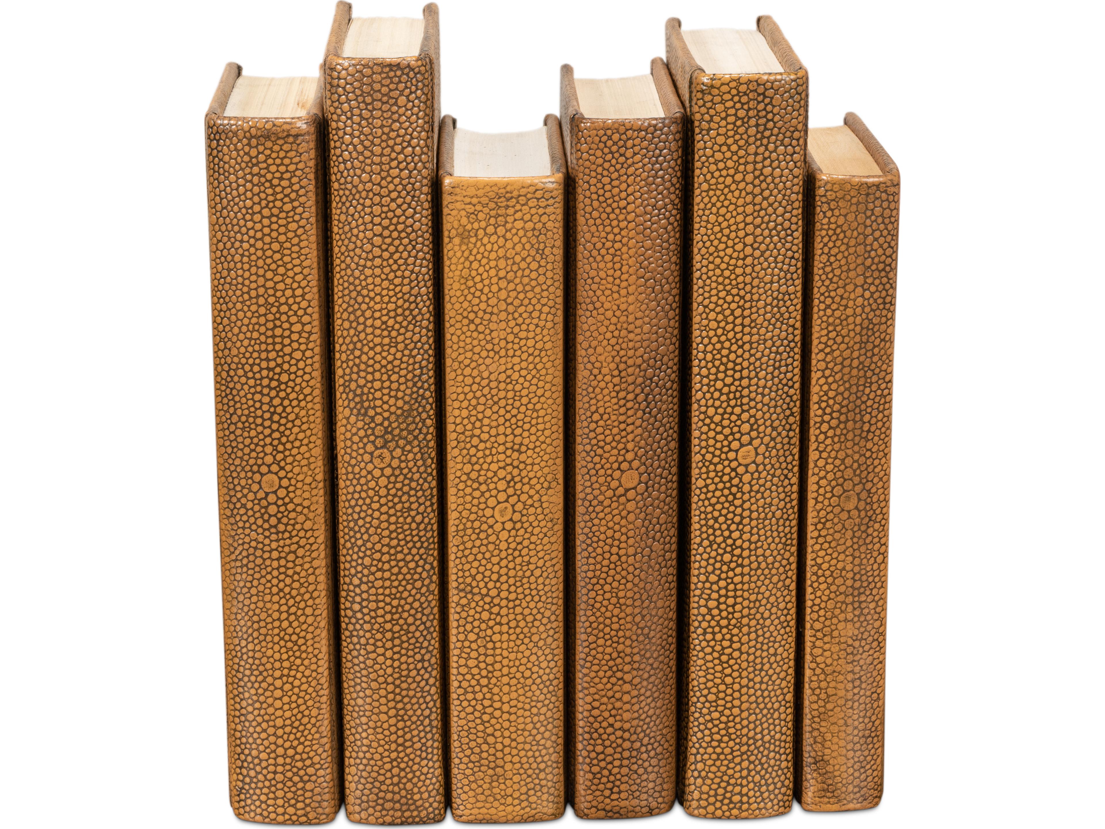 Sarreid Ltd Shagreen Books Set of 12 Tawny Brown