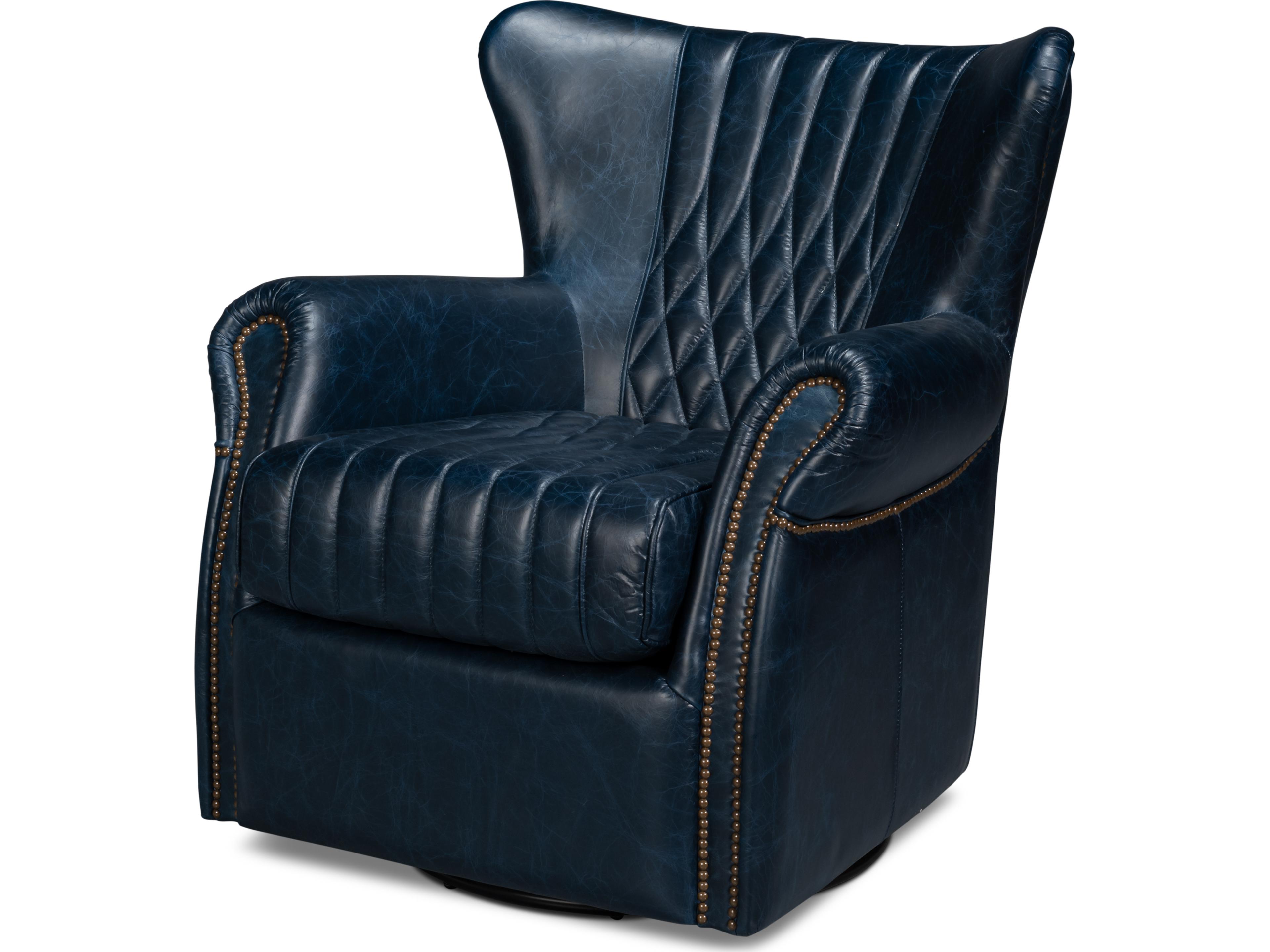 Bugatti Leather Swivel Chair Blue