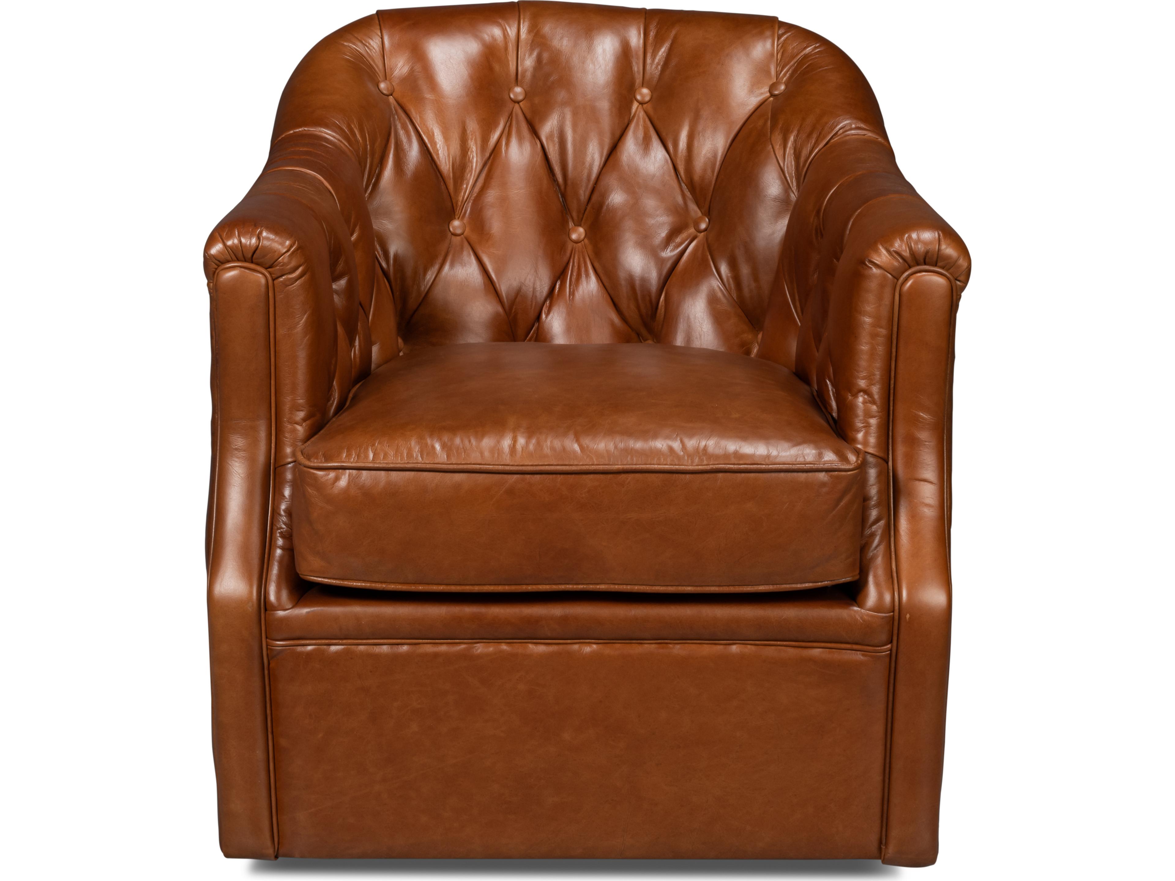 Sarreid Ltd Coolidge Leather Swivel Chair Havana Brown