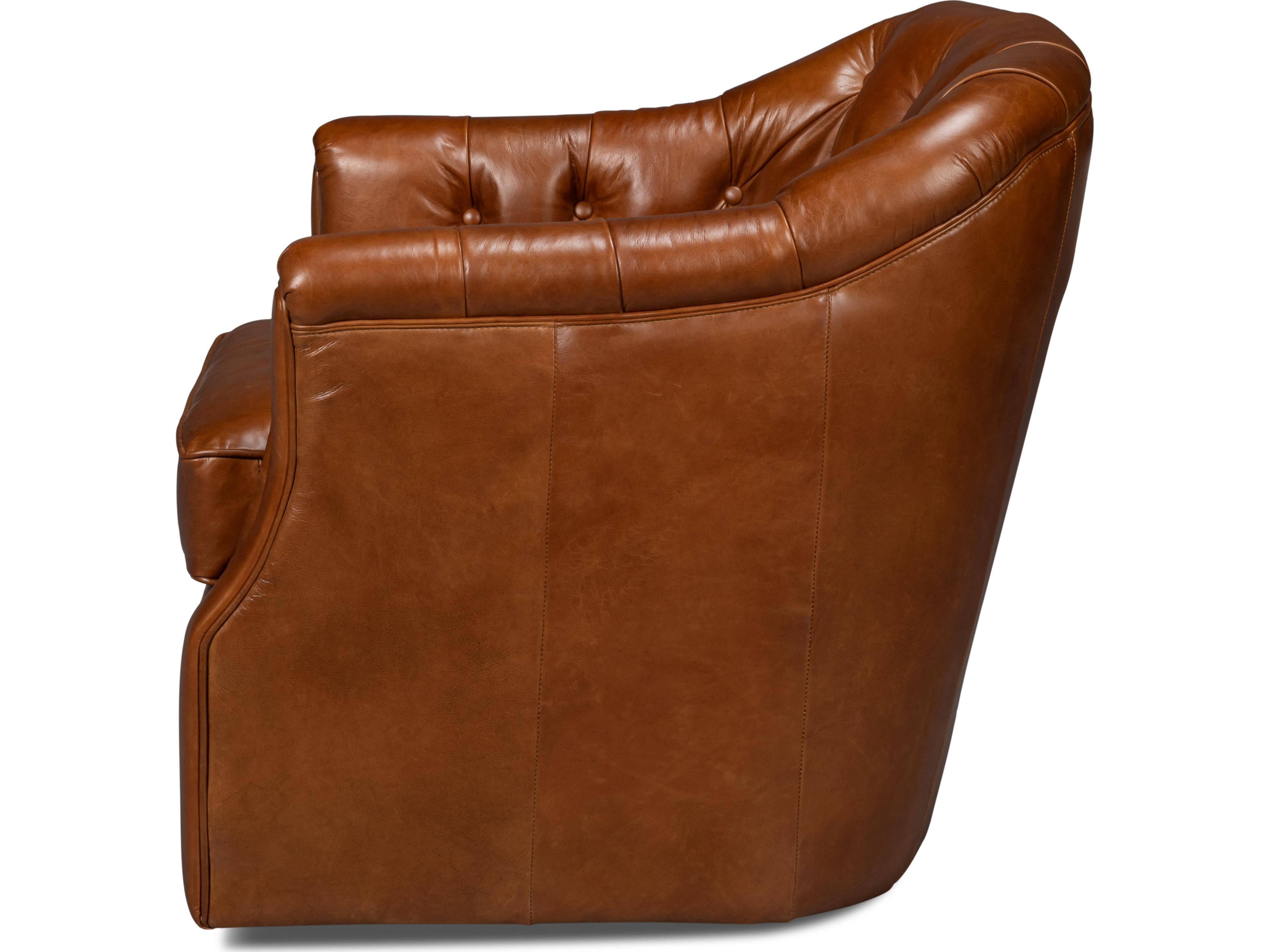 Sarreid Ltd Coolidge Leather Swivel Chair Havana Brown