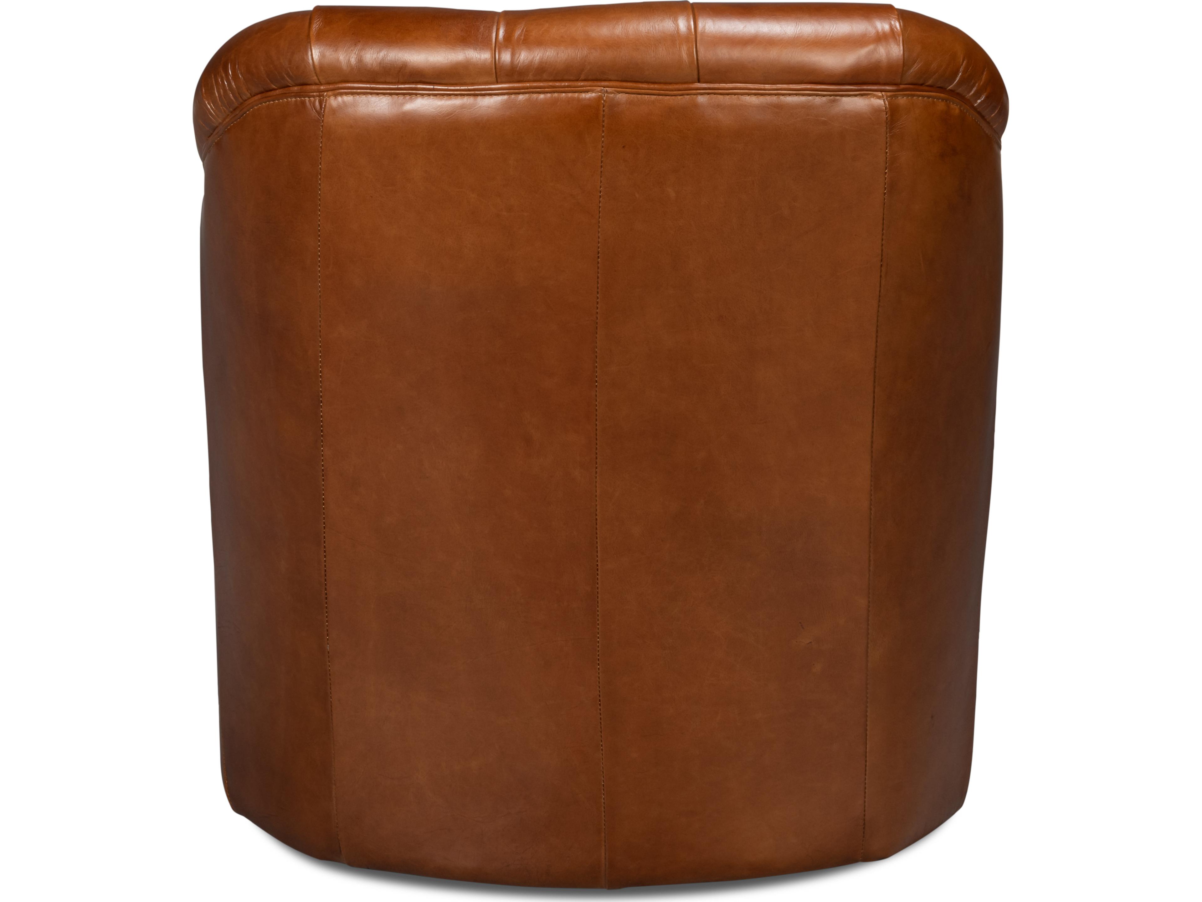 Sarreid Ltd Coolidge Leather Swivel Chair Havana Brown