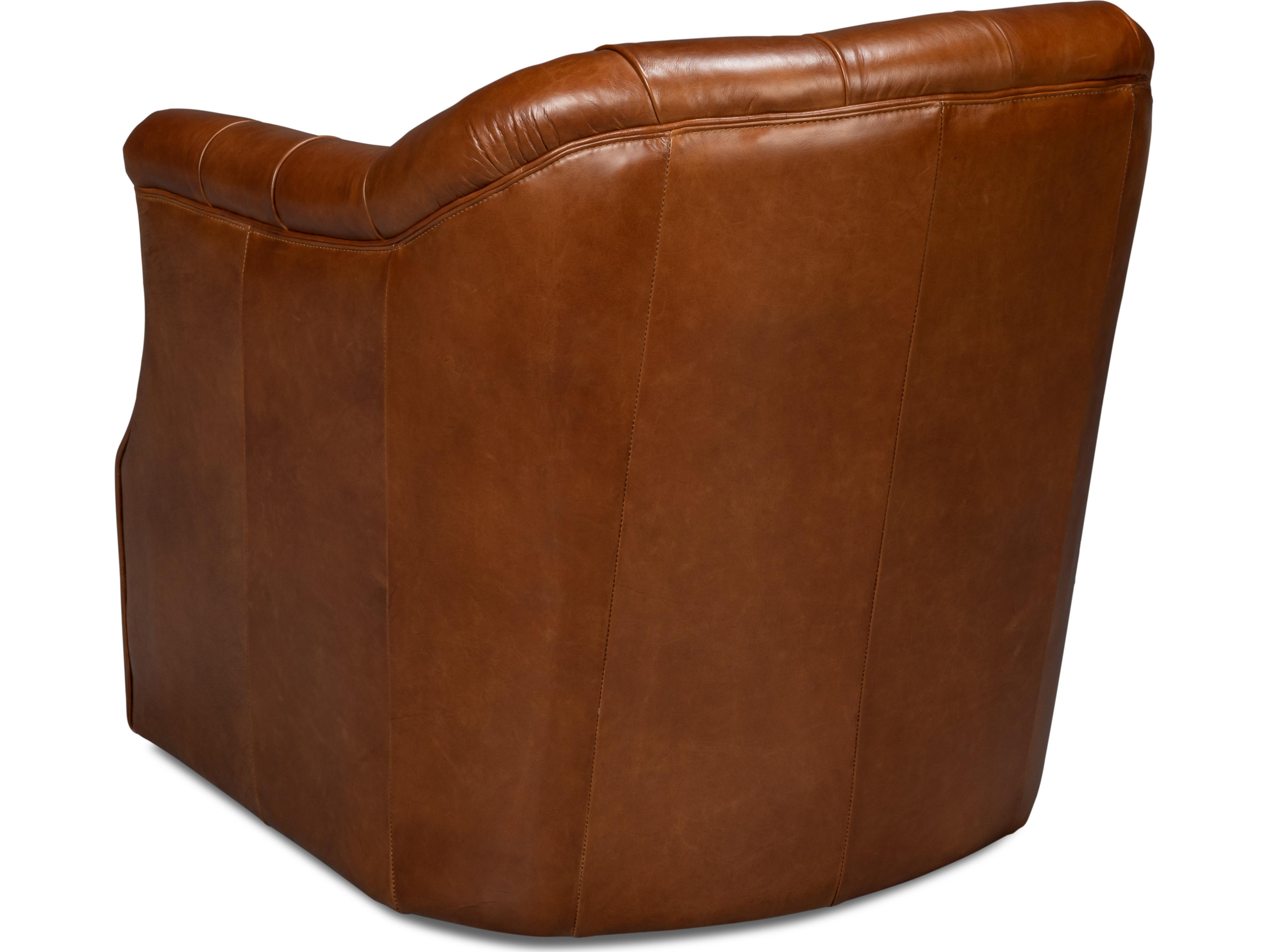 Sarreid Ltd Coolidge Leather Swivel Chair Havana Brown